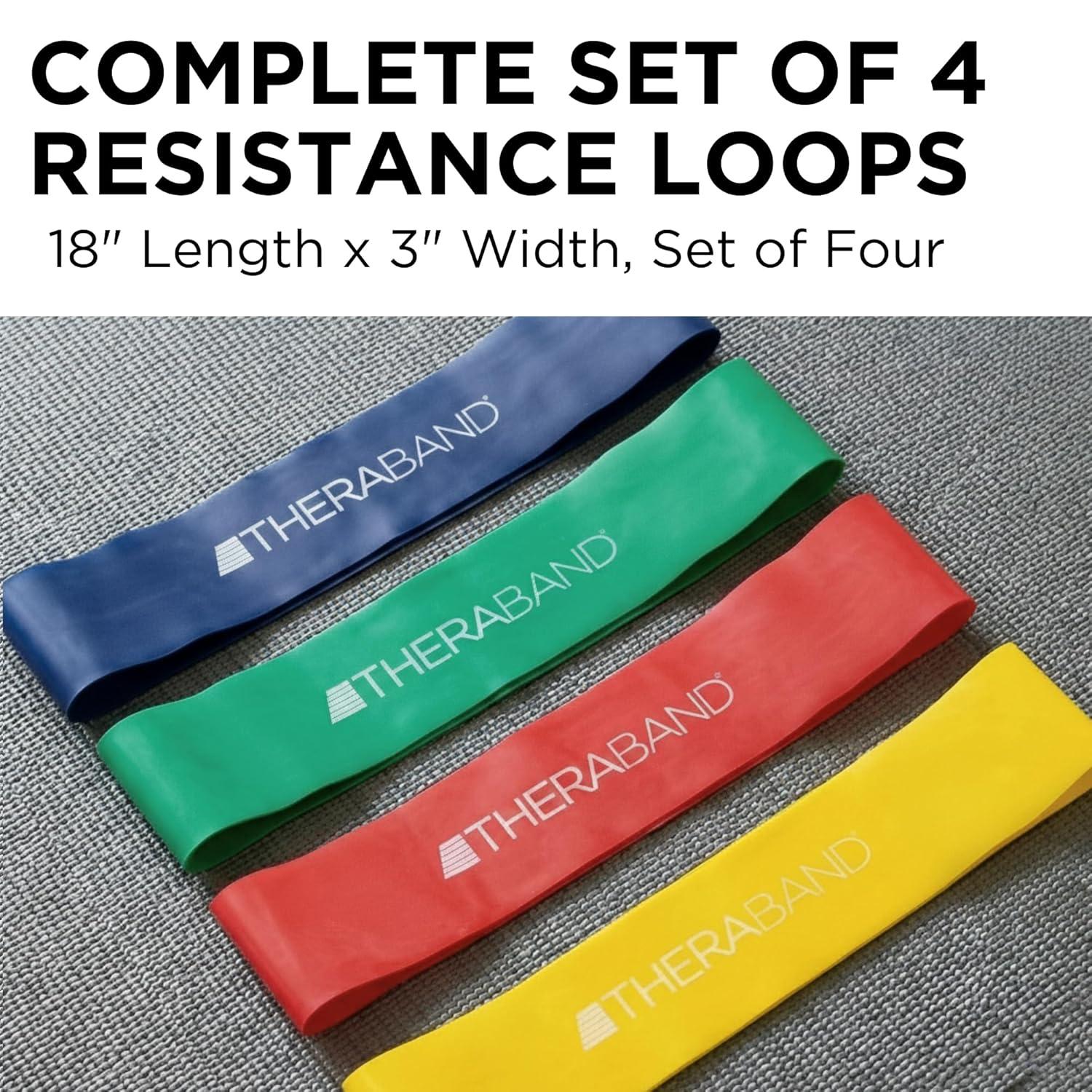 imageTHERABAND Resistance Band Loop Set 8 Workout Bands for Strength Training Stretching amp Physical Therapy Set of 4 ColorCoded Exercise Bands with Varying Resistance Levels Portable amp DurableYellowRedGreenBlue