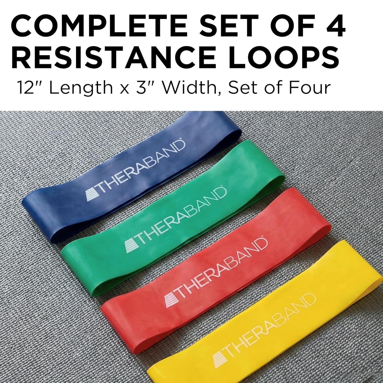 imageTHERABAND Resistance Band Loop Set 8 Workout Bands for Strength Training Stretching amp Physical Therapy Set of 4 ColorCoded Exercise Bands with Varying Resistance Levels Portable amp DurableYellowRedGreenBlue