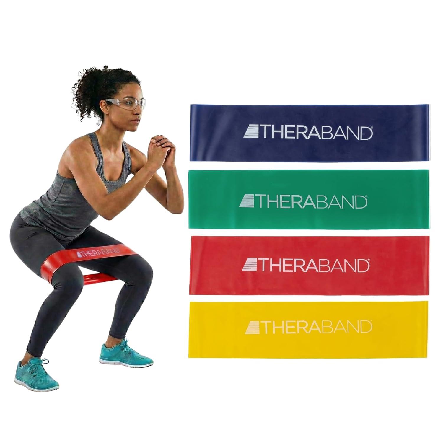 imageTHERABAND Resistance Band Loop Set 8 Workout Bands for Strength Training Stretching amp Physical Therapy Set of 4 ColorCoded Exercise Bands with Varying Resistance Levels Portable amp DurableYellowRedGreenBlue