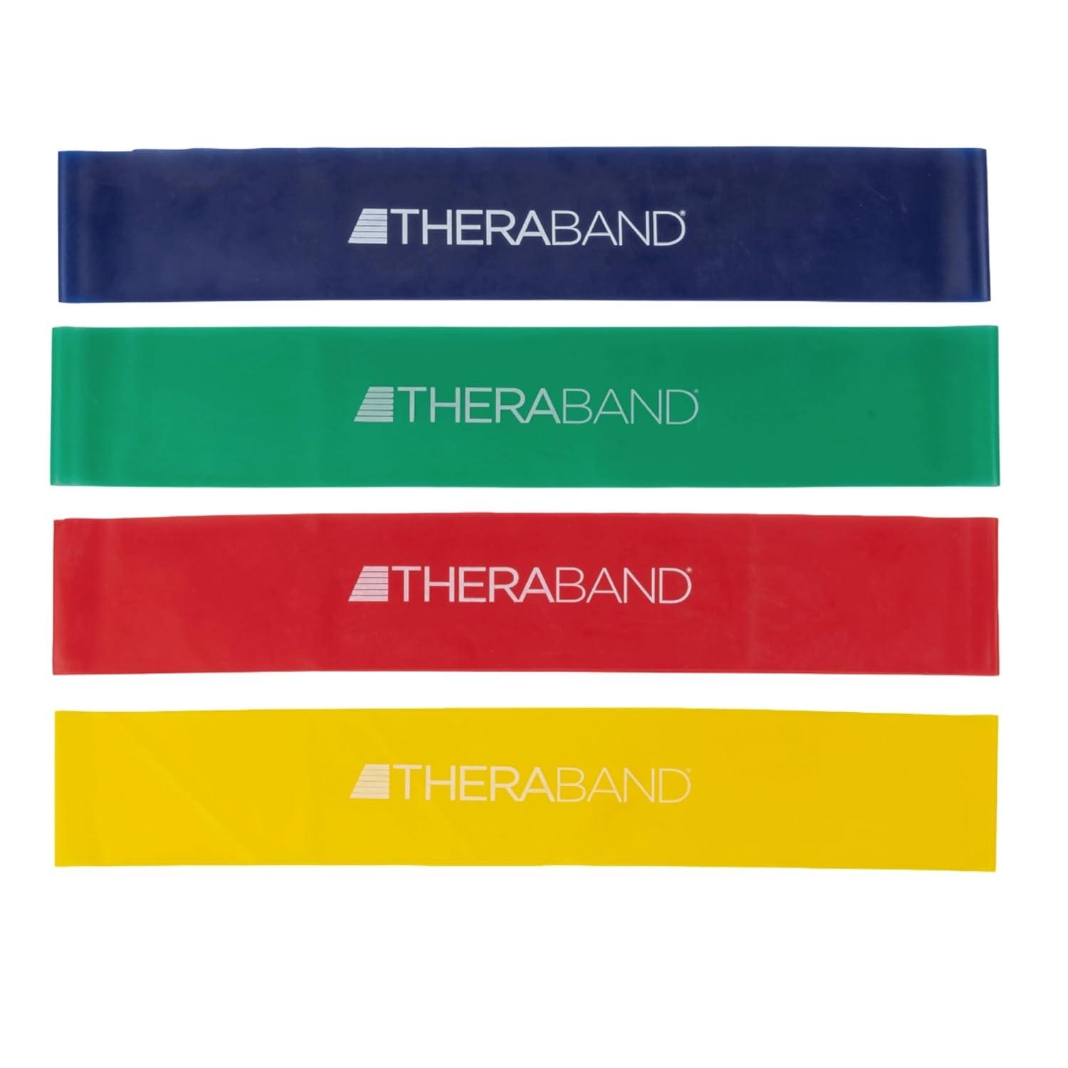 imageTHERABAND Resistance Band Loop Set 8 Workout Bands for Strength Training Stretching amp Physical Therapy Set of 4 ColorCoded Exercise Bands with Varying Resistance Levels Portable amp DurableYellowRedGreenBlue