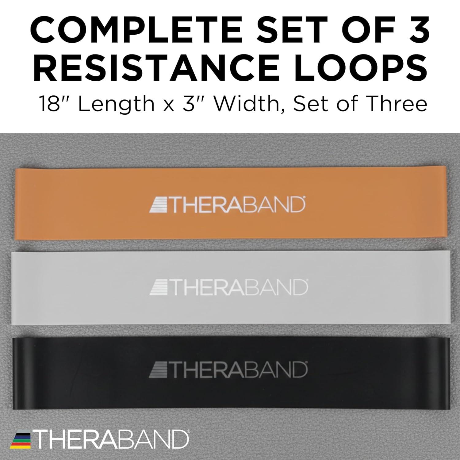 imageTHERABAND Resistance Band Loop Set 8 Workout Bands for Strength Training Stretching amp Physical Therapy Set of 4 ColorCoded Exercise Bands with Varying Resistance Levels Portable amp DurableBlackSilverGold