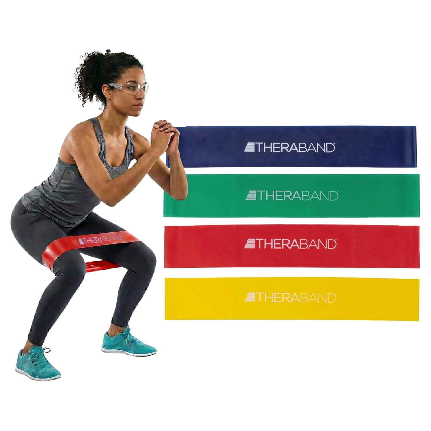 imageTHERABAND Resistance Band Loop Set 8 Workout Bands for Strength Training Stretching amp Physical Therapy Set of 4 ColorCoded Exercise Bands with Varying Resistance Levels Portable amp DurableYellowRedGreenBlue