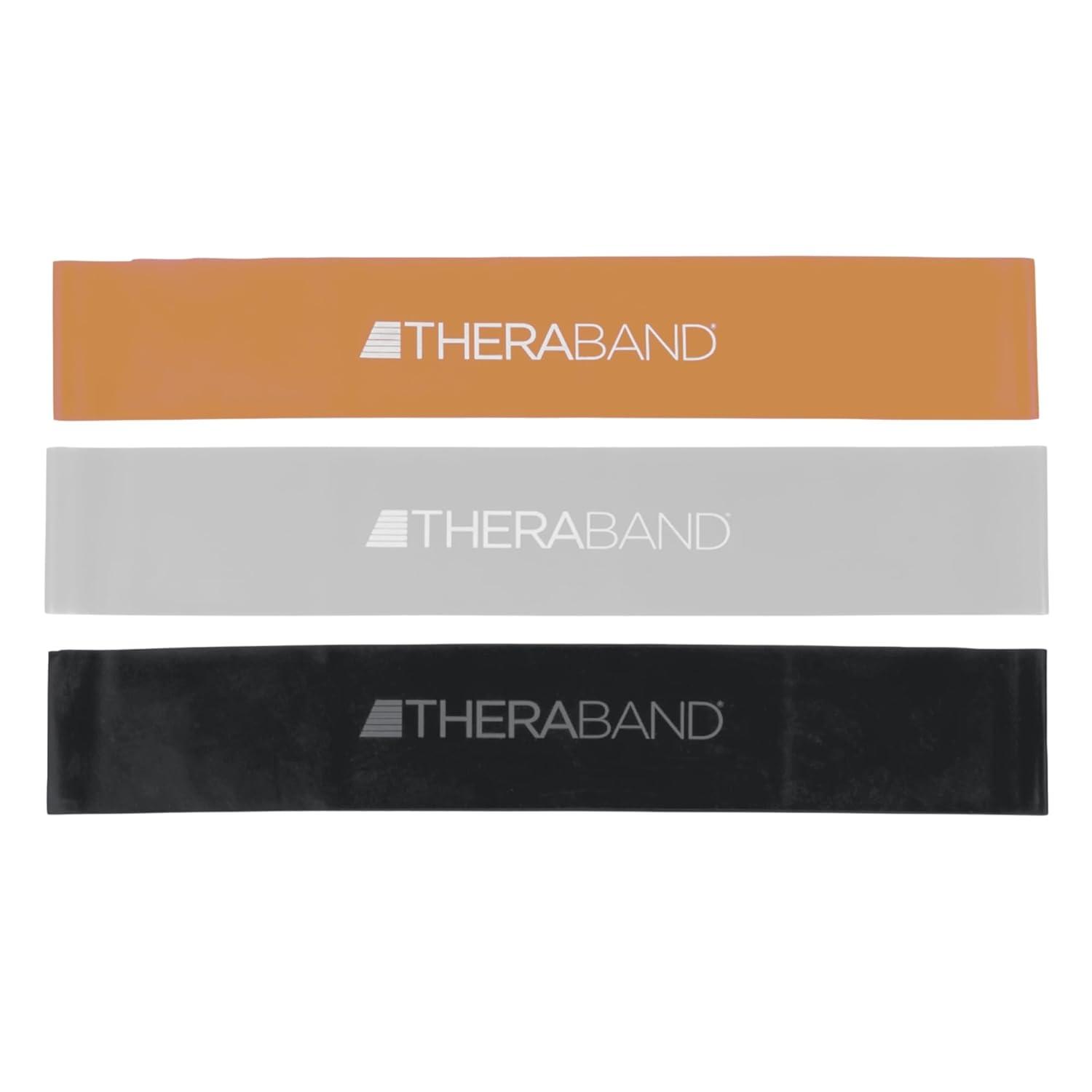 imageTHERABAND Resistance Band Loop Set 8 Workout Bands for Strength Training Stretching amp Physical Therapy Set of 4 ColorCoded Exercise Bands with Varying Resistance Levels Portable amp DurableBlackSilverGold