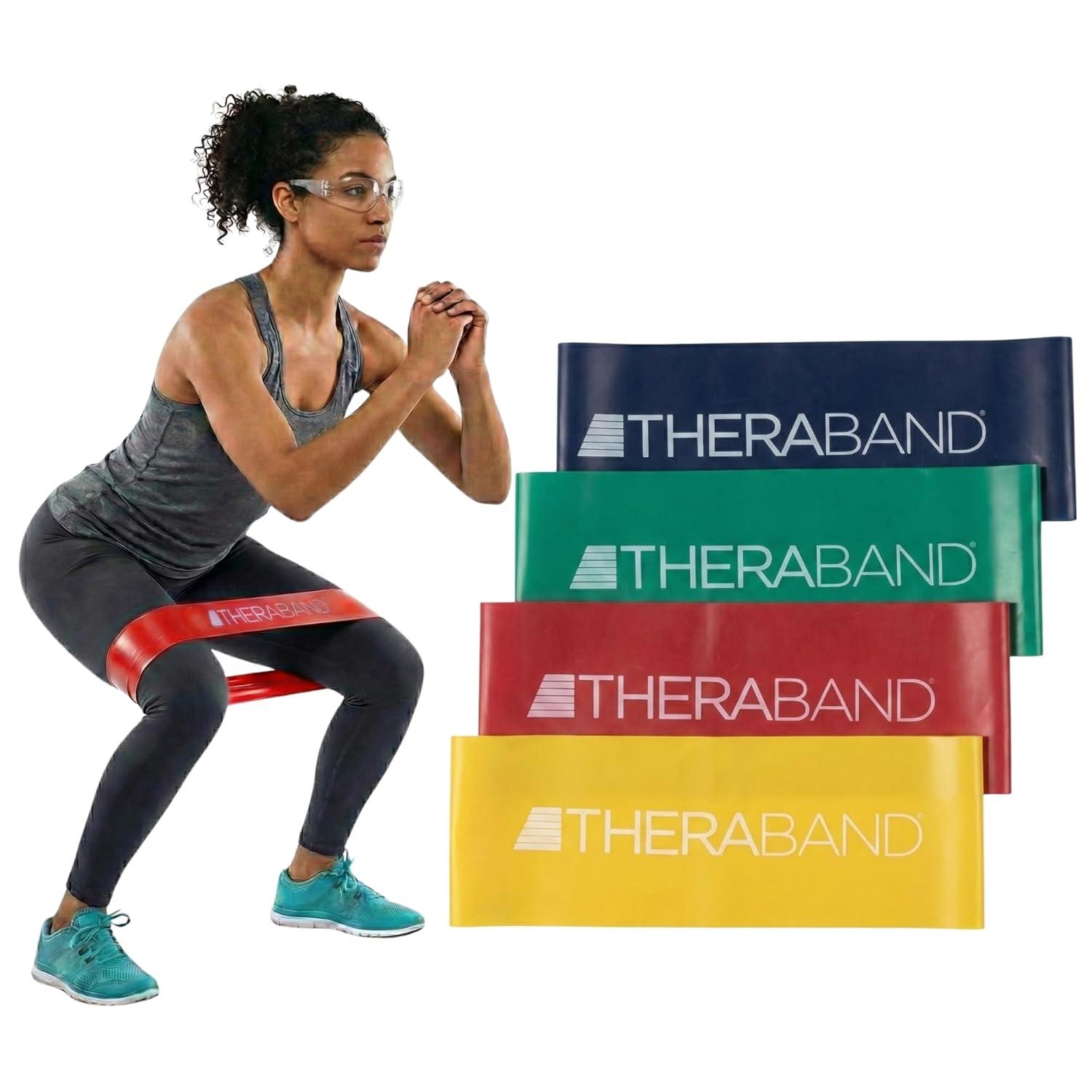 imageTHERABAND Resistance Band Loop Set 8 Workout Bands for Strength Training Stretching amp Physical Therapy Set of 4 ColorCoded Exercise Bands with Varying Resistance Levels Portable amp DurableYellowRedGreenBlue