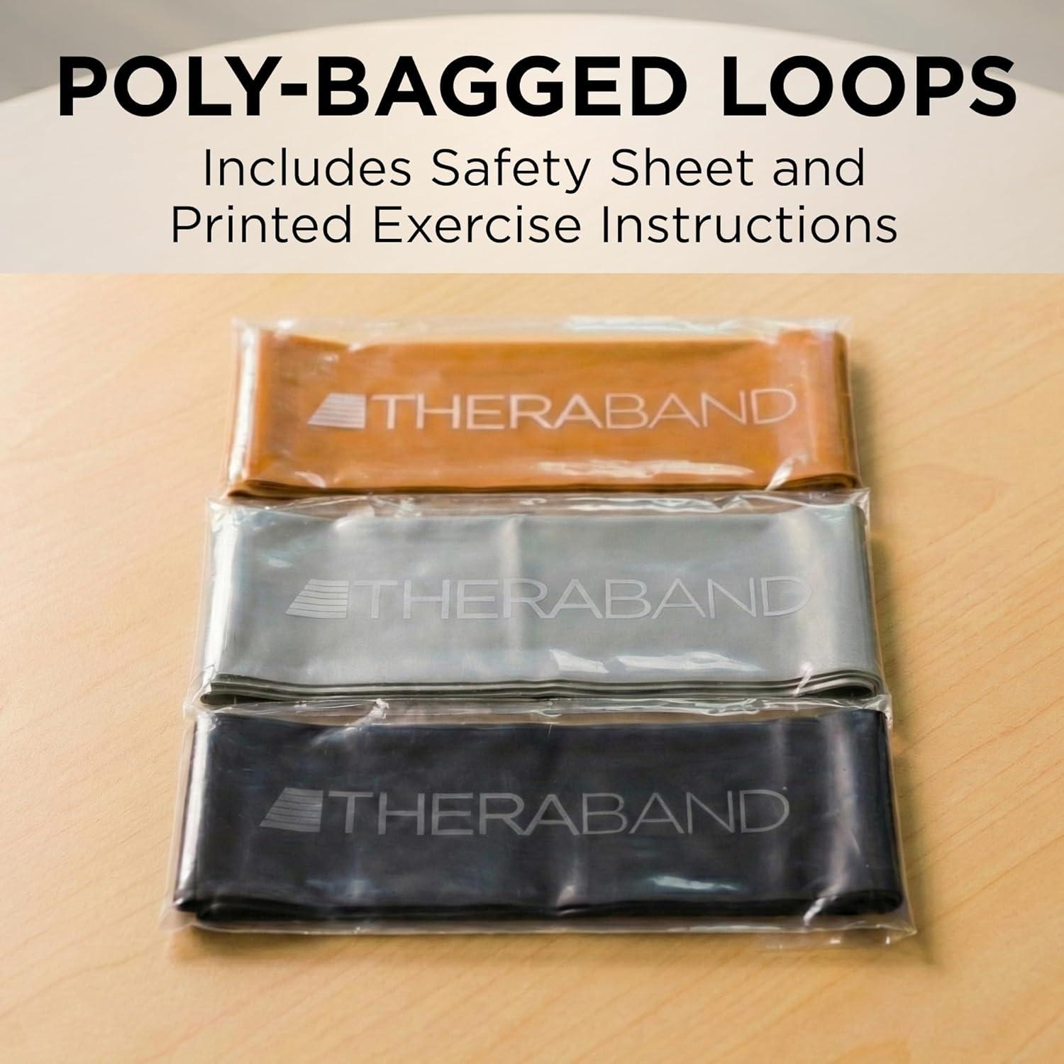 imageTHERABAND Resistance Band Loop Set 8 Workout Bands for Strength Training Stretching amp Physical Therapy Set of 4 ColorCoded Exercise Bands with Varying Resistance Levels Portable amp DurableBlackSilverGold