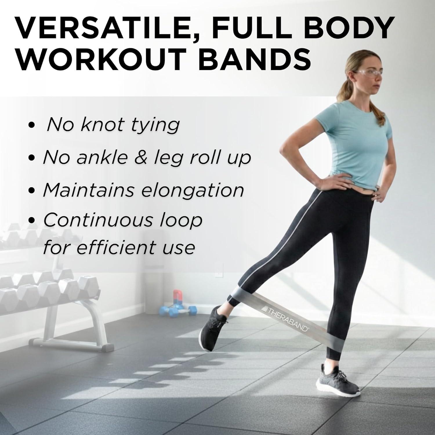 imageTHERABAND Resistance Band Loop Set 8 Workout Bands for Strength Training Stretching amp Physical Therapy Set of 4 ColorCoded Exercise Bands with Varying Resistance Levels Portable amp DurableBlackSilverGold