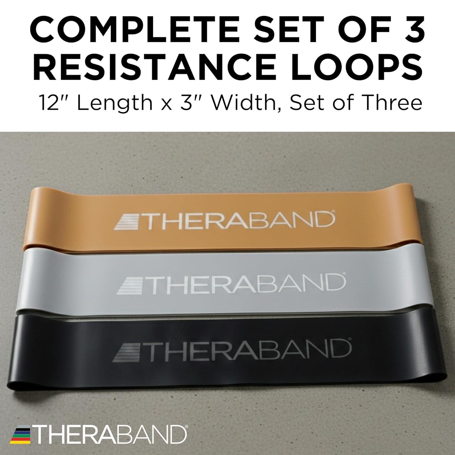 imageTHERABAND Resistance Band Loop Set 8 Workout Bands for Strength Training Stretching amp Physical Therapy Set of 4 ColorCoded Exercise Bands with Varying Resistance Levels Portable amp DurableBlackSilverGold