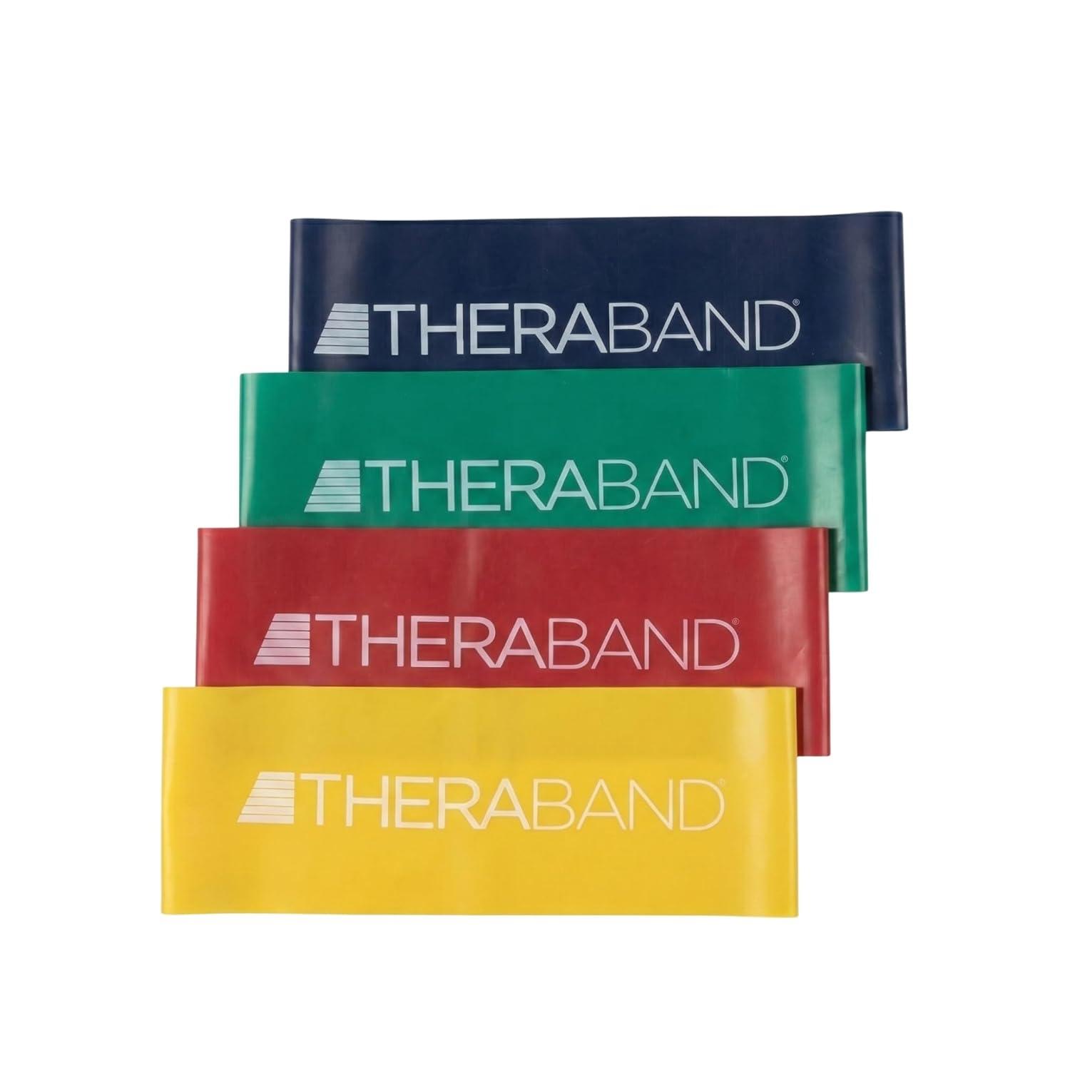 imageTHERABAND Resistance Band Loop Set 8 Workout Bands for Strength Training Stretching amp Physical Therapy Set of 4 ColorCoded Exercise Bands with Varying Resistance Levels Portable amp DurableYellowRedGreenBlue