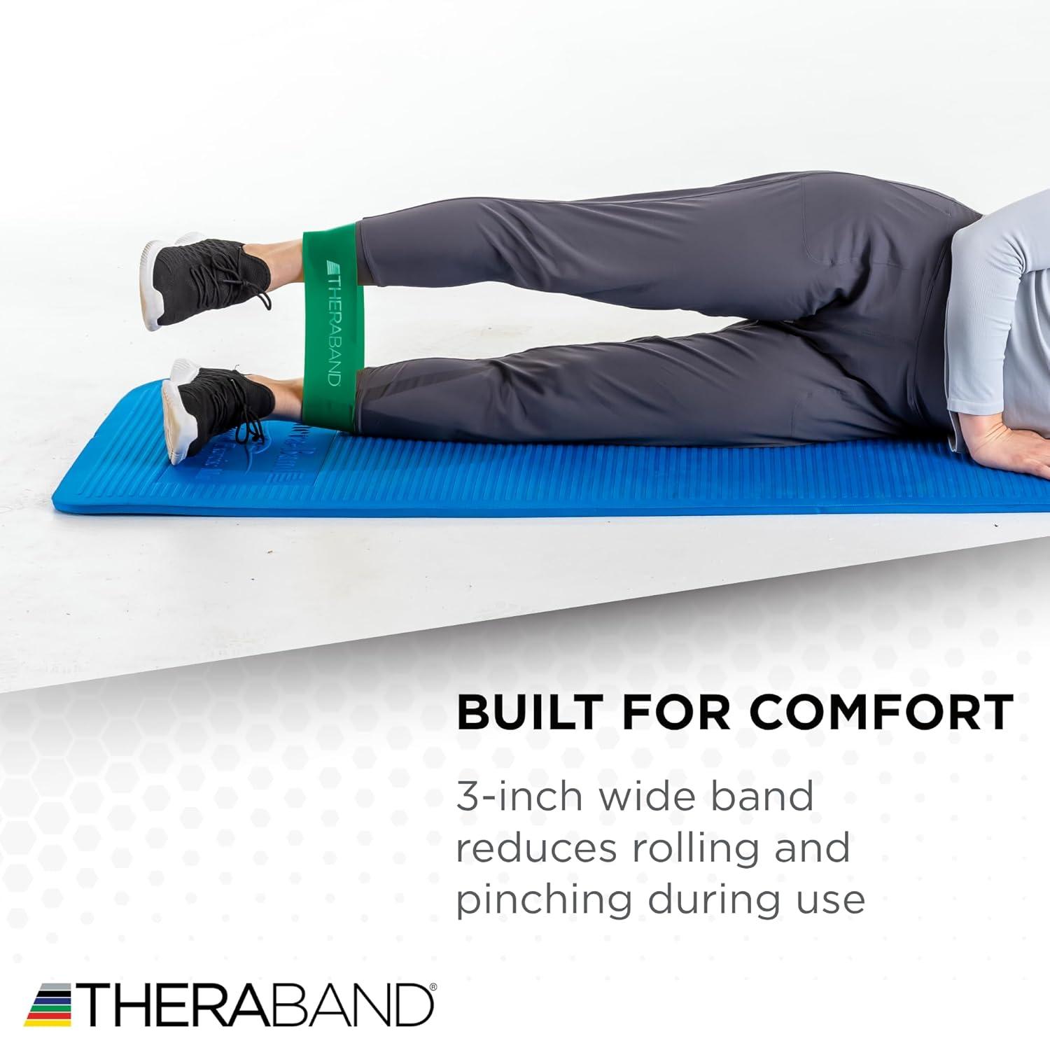 imageTHERABAND Resistance Band Loops 12 Green Heavy Resistance Latex ColorCoded 3 Wide Exercise Band Loop for Home Workouts Pilates Strength Training Physical Therapy for Women and Men