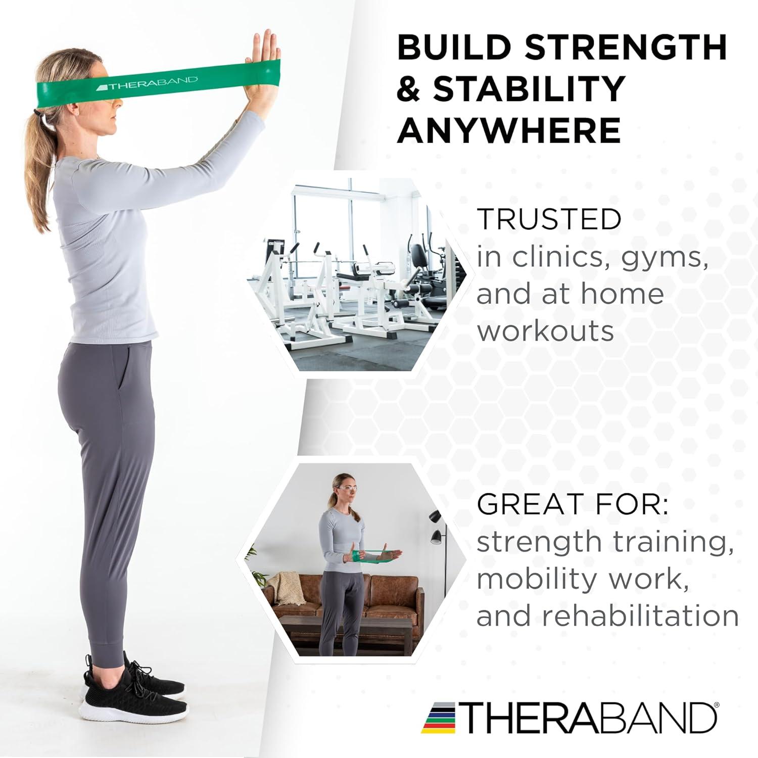 imageTHERABAND Resistance Band Loops 12 Green Heavy Resistance Latex ColorCoded 3 Wide Exercise Band Loop for Home Workouts Pilates Strength Training Physical Therapy for Women and Men