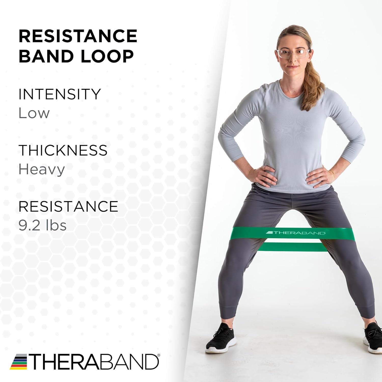 imageTHERABAND Resistance Band Loops 12 Green Heavy Resistance Latex ColorCoded 3 Wide Exercise Band Loop for Home Workouts Pilates Strength Training Physical Therapy for Women and Men