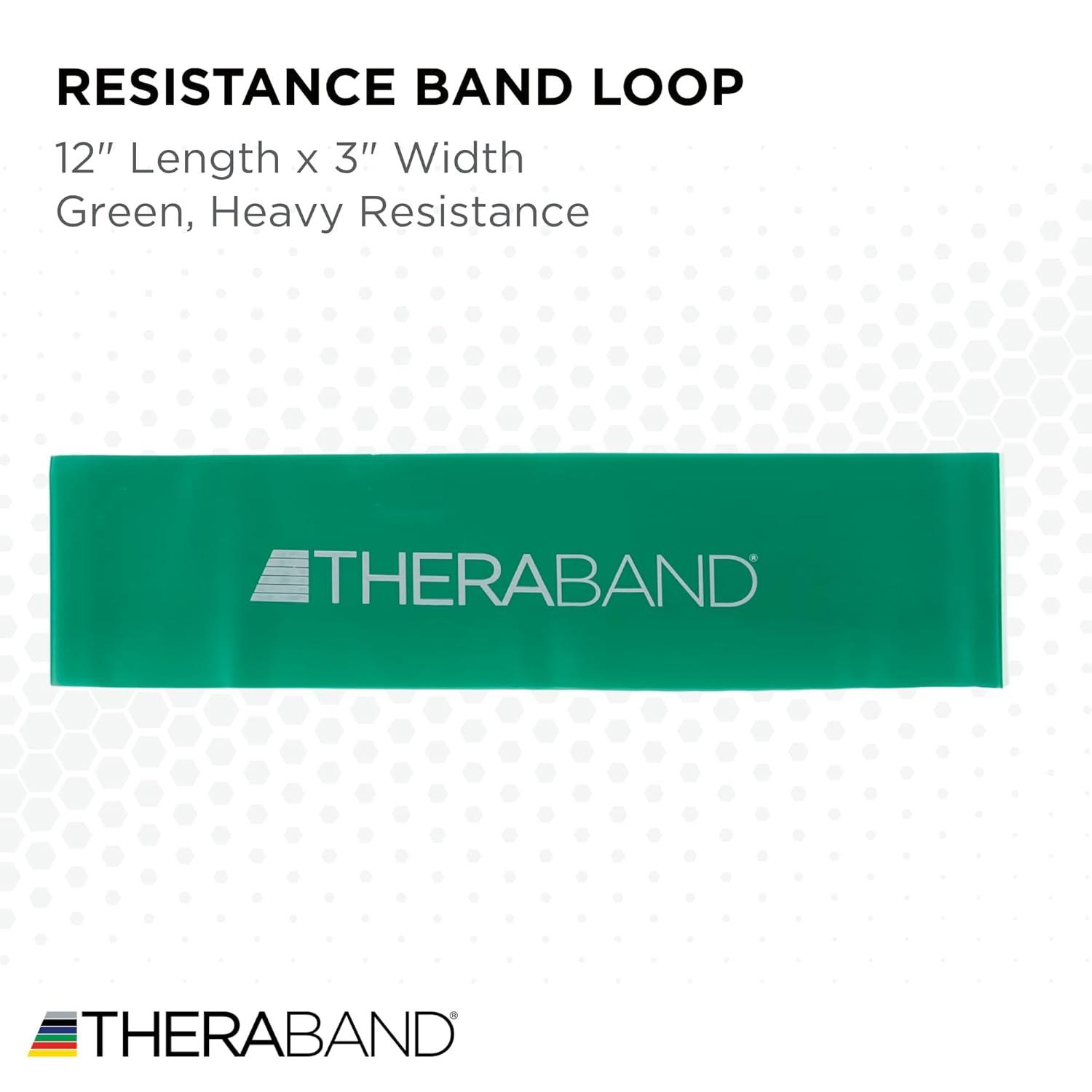 imageTHERABAND Resistance Band Loops 12 Green Heavy Resistance Latex ColorCoded 3 Wide Exercise Band Loop for Home Workouts Pilates Strength Training Physical Therapy for Women and Men