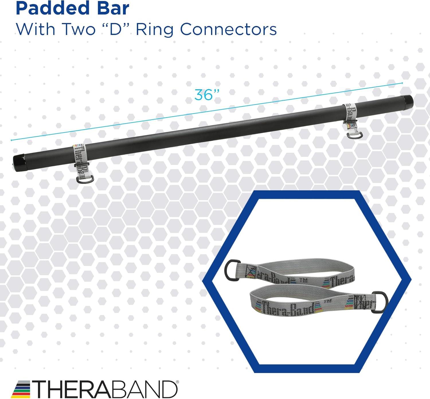 imageTHERABAND Resistance Band Padded Bar Attachment for Resistance Bands and Tubing 3 Foot Bar with two D Ring Connectors for Wellness Station Pilates Yoga Home Workouts without Weights