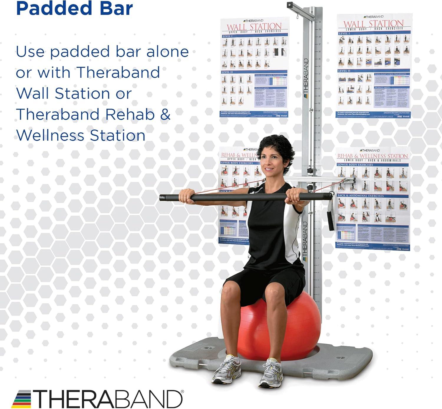 imageTHERABAND Resistance Band Padded Bar Attachment for Resistance Bands and Tubing 3 Foot Bar with two D Ring Connectors for Wellness Station Pilates Yoga Home Workouts without Weights