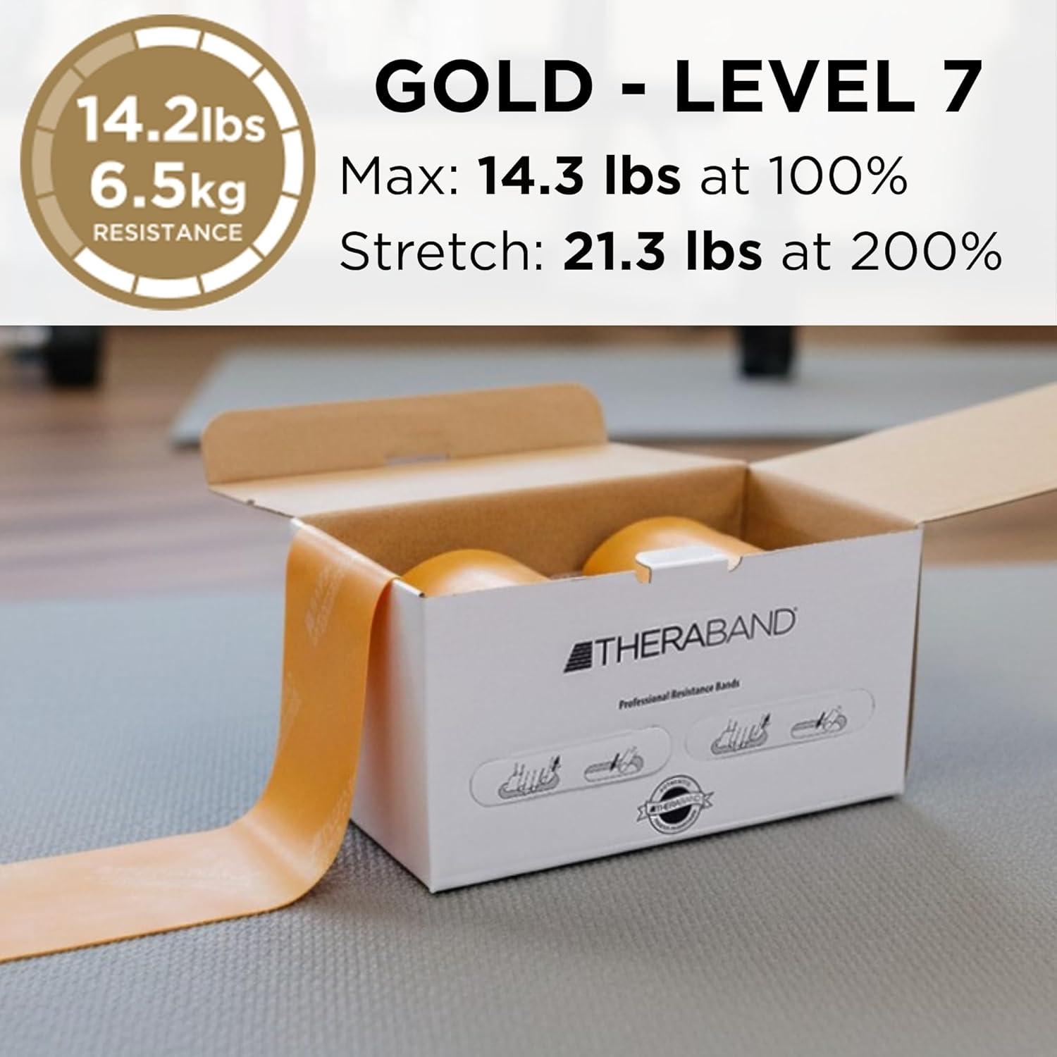 imageTHERABAND Resistance Band Yellow Light 50Yard Roll LatexFree Elastic Band for Exercise Physical Therapy Yoga Pilates Stretching Home Workouts CuttoLength ColorCoded LevelsGold Max