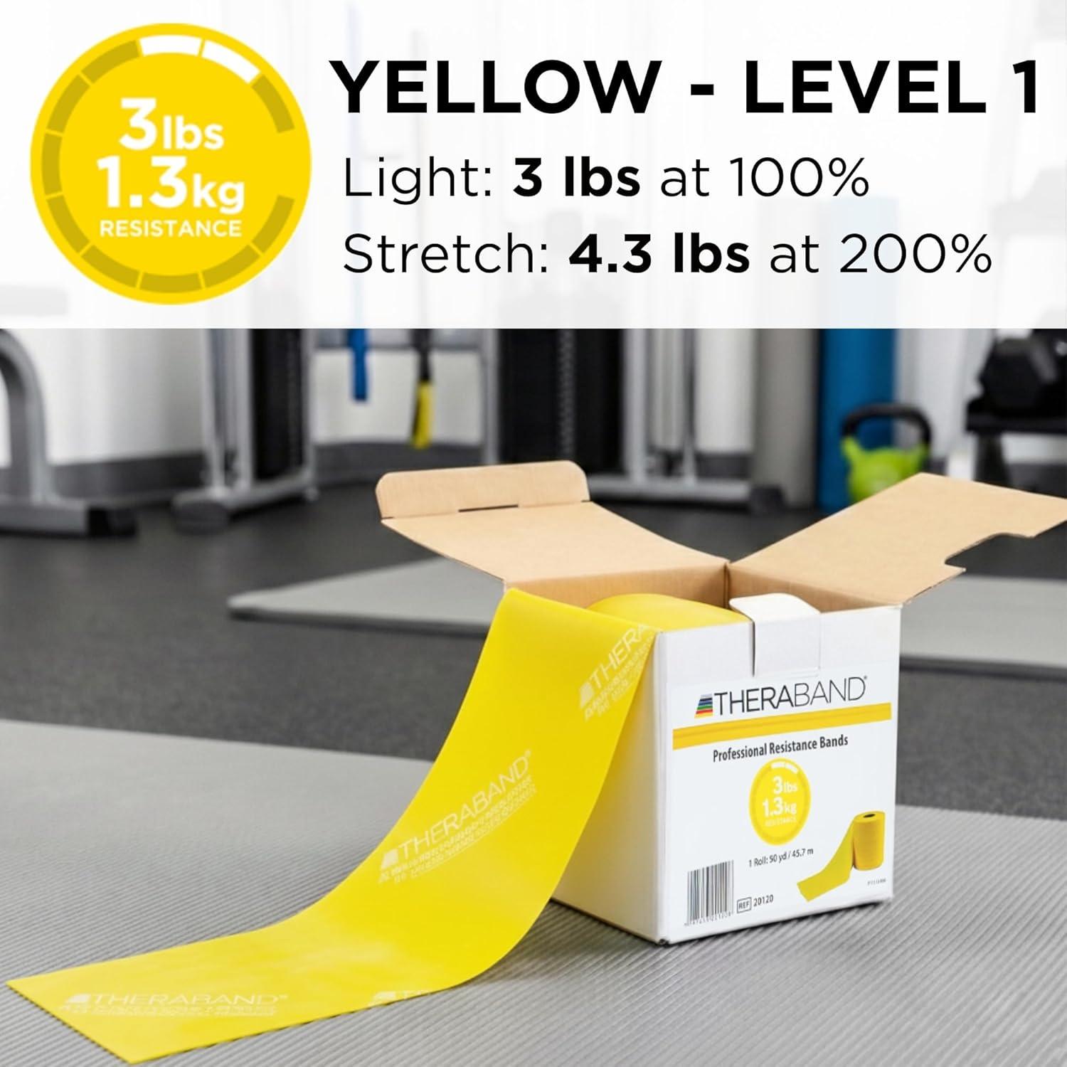 imageTHERABAND Resistance Band Yellow Light 50Yard Roll LatexFree Elastic Band for Exercise Physical Therapy Yoga Pilates Stretching Home Workouts CuttoLength ColorCoded LevelsLevel 1 Light Yellow