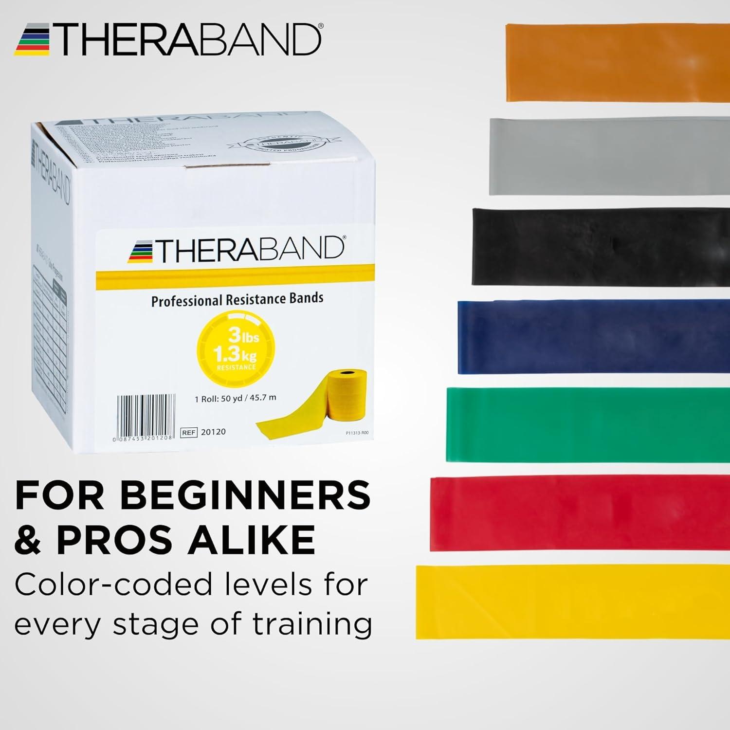 imageTHERABAND Resistance Band Yellow Light 50Yard Roll LatexFree Elastic Band for Exercise Physical Therapy Yoga Pilates Stretching Home Workouts CuttoLength ColorCoded LevelsLevel 1 Light Yellow