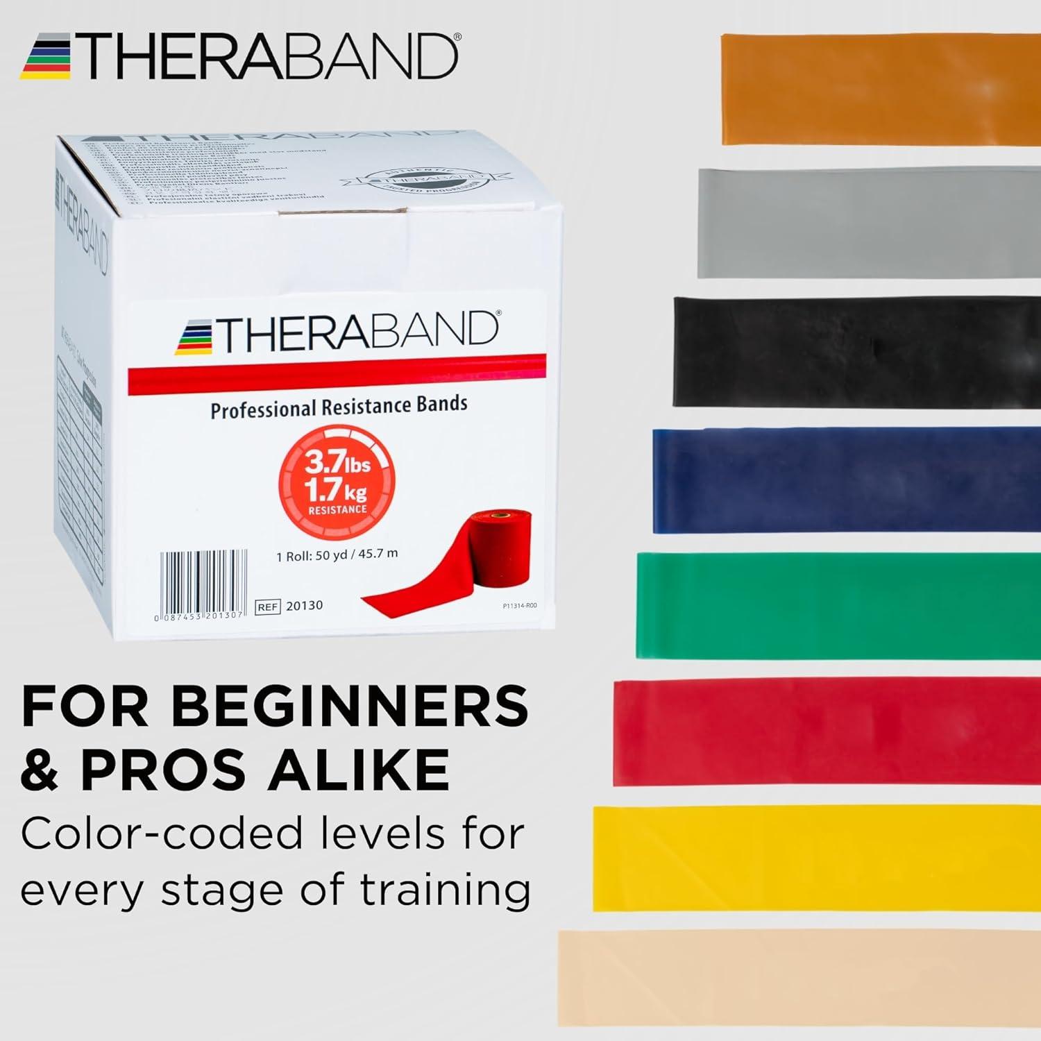 imageTHERABAND Resistance Band Yellow Light 50Yard Roll LatexFree Elastic Band for Exercise Physical Therapy Yoga Pilates Stretching Home Workouts CuttoLength ColorCoded LevelsRed Medium