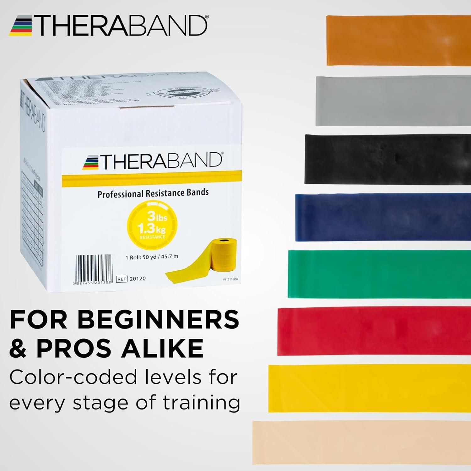 imageTHERABAND Resistance Band Yellow Light 50Yard Roll LatexFree Elastic Band for Exercise Physical Therapy Yoga Pilates Stretching Home Workouts CuttoLength ColorCoded LevelsYellow Thin