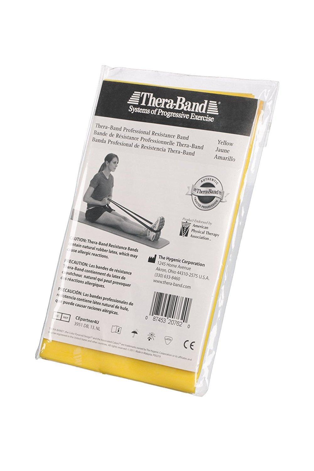 imageTHERABAND Resistance Bands 5 Foot 15 Count Professional Latex Elastic Bands For Upper amp Lower Body Exercise Physical Therapy Pilates AtHome Workouts amp Rehab Heavy Green Intermediate Level 3Yellow