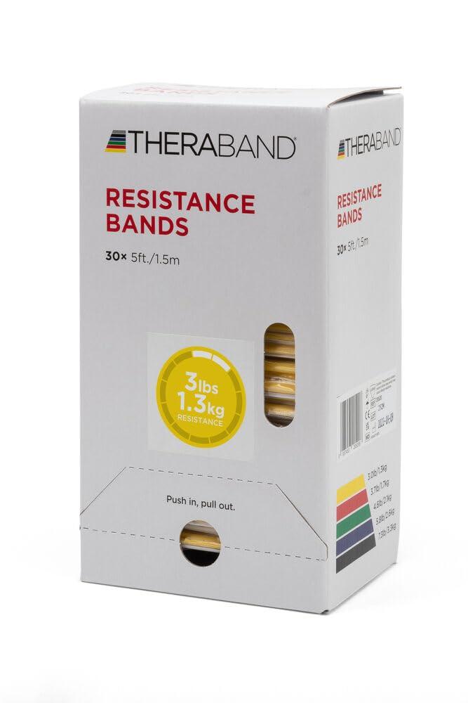imageTHERABAND Resistance Bands 5 Foot 15 Count Professional Latex Elastic Bands For Upper amp Lower Body Exercise Physical Therapy Pilates AtHome Workouts amp Rehab Heavy Green Intermediate Level 3Yellow