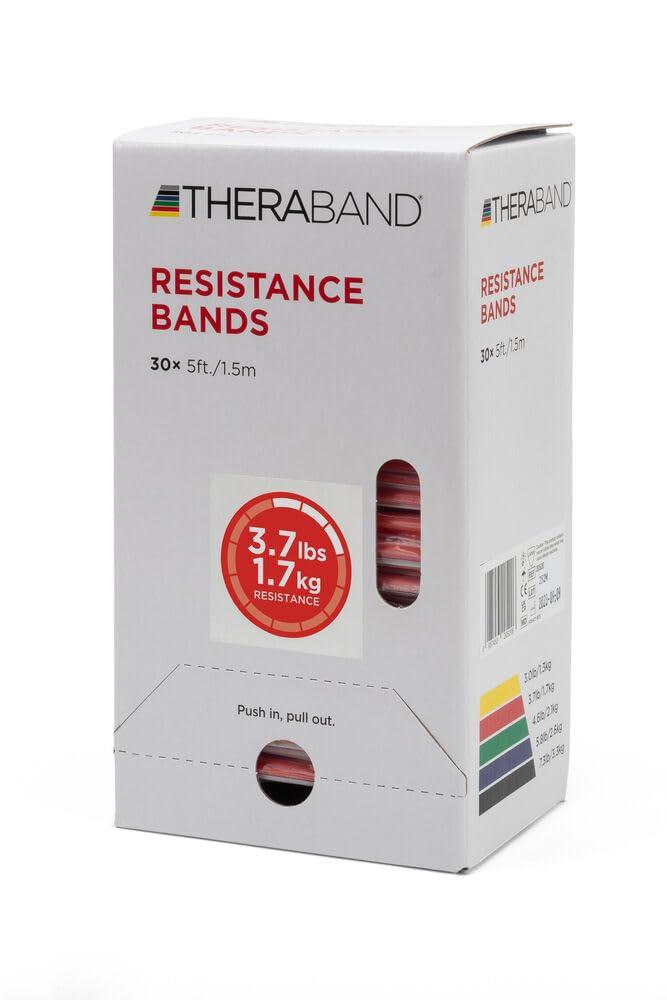 imageTHERABAND Resistance Bands 5 Foot 15 Count Professional Latex Elastic Bands For Upper amp Lower Body Exercise Physical Therapy Pilates AtHome Workouts amp Rehab Heavy Green Intermediate Level 3Red