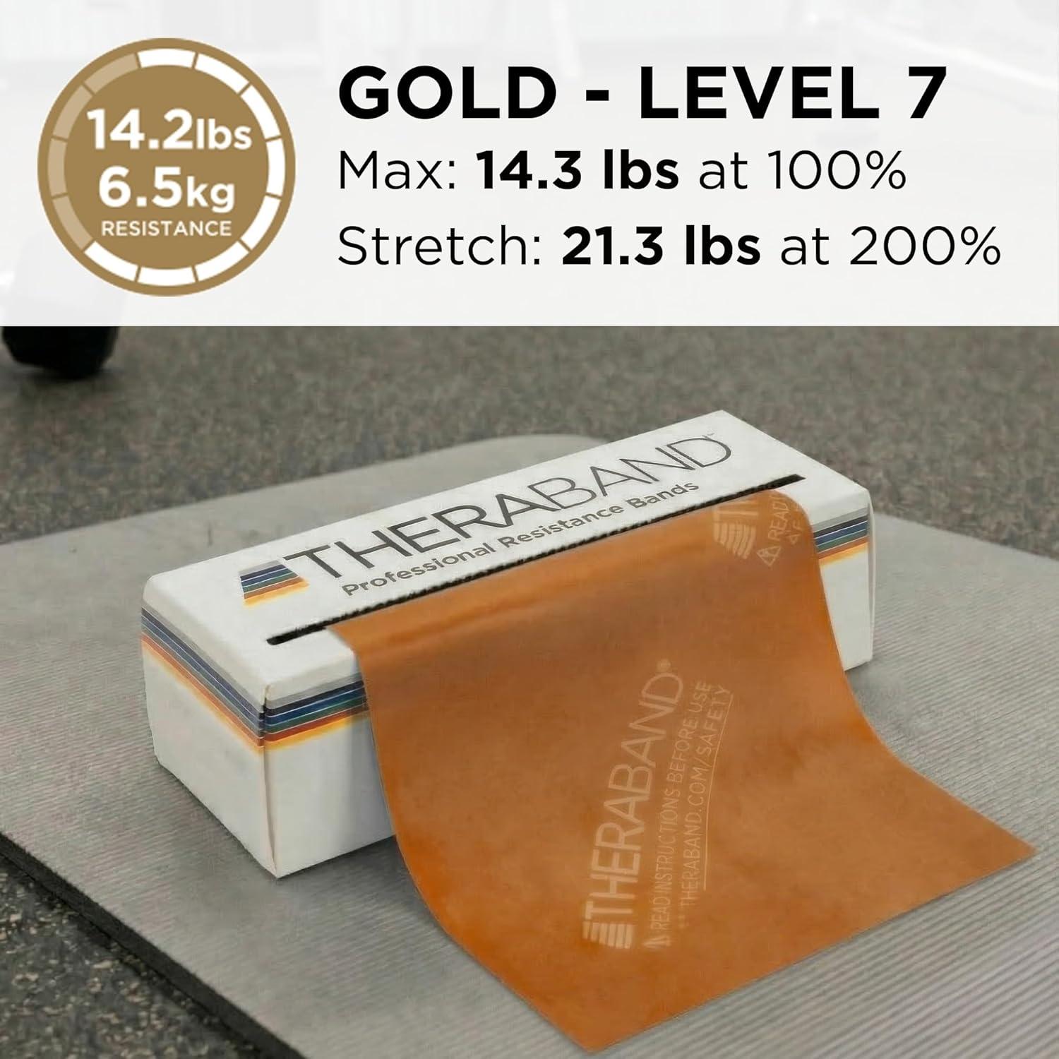 imageTHERABAND Resistance Bands 6 Yard Roll Gold Max Latex Band for Strength Training Upper amp Lower Body Exercise Physical Therapy Core Workouts Rehab amp Home Fitness