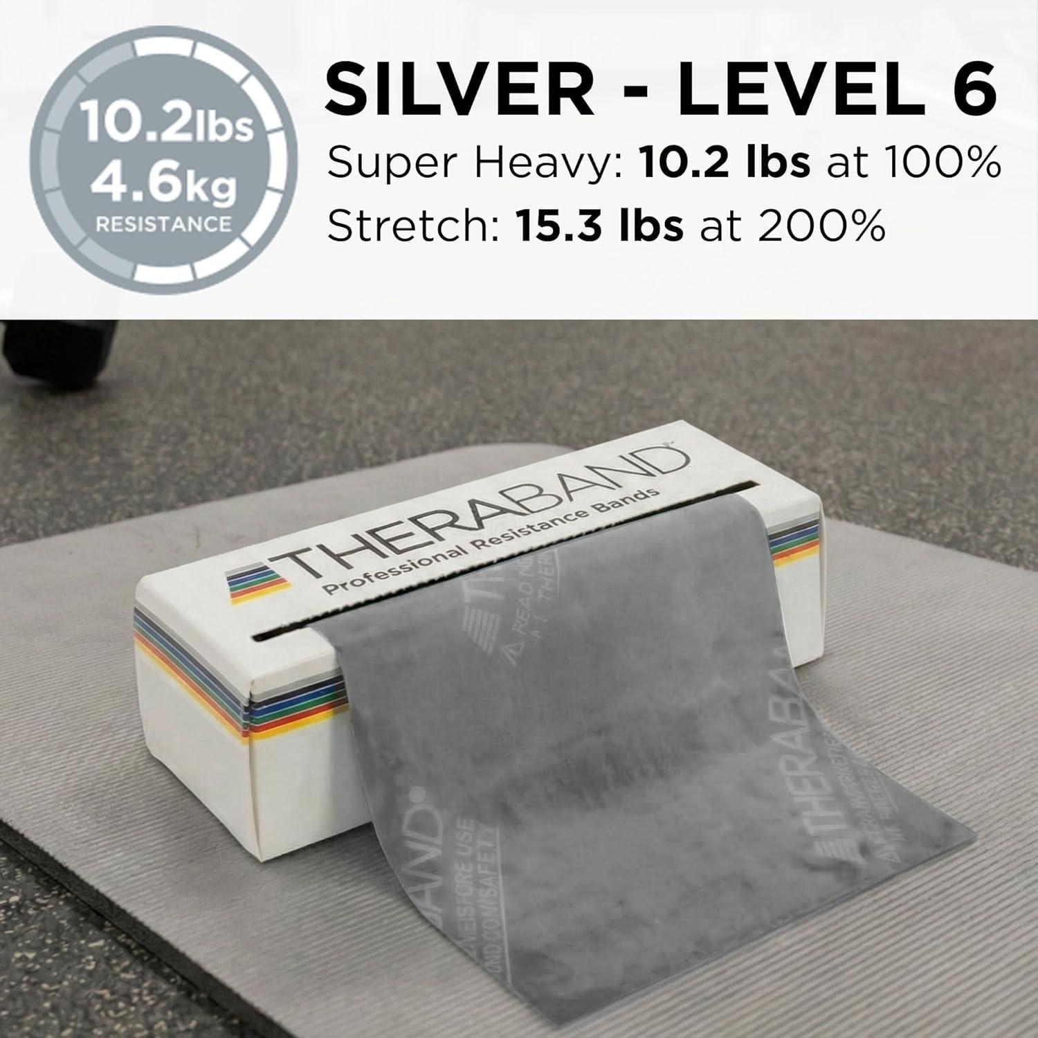 imageTHERABAND Resistance Bands 6 Yard Roll Silver Super Heavy Latex Band for Strength Training Upper amp Lower Body Exercise Physical Therapy Core Workouts Rehab amp Home Fitness