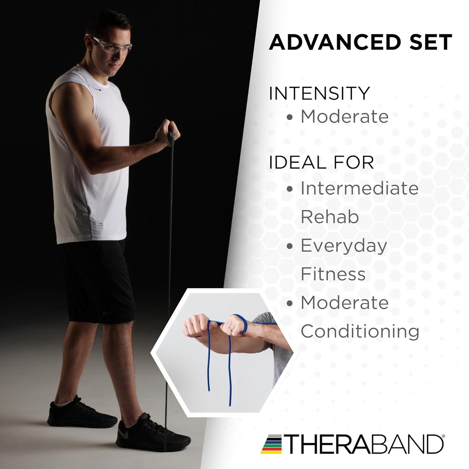 imageTHERABAND Resistance Tubes Advanced Set Blue amp Black 5 ft Latex Tubing Home or Clinic Use CuttoFit ColorCoded Resistance Bands for Upper amp Lower Body Workouts