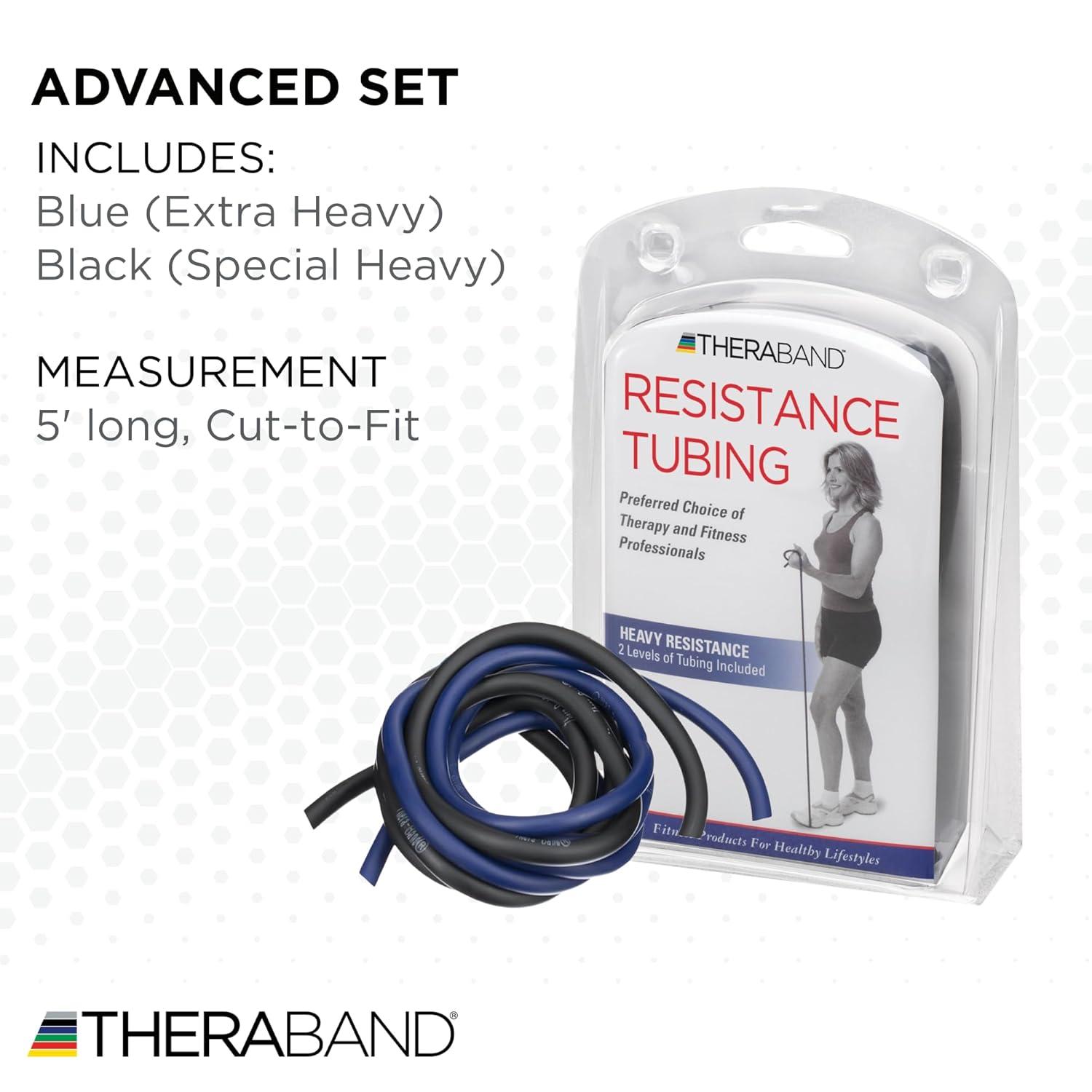 imageTHERABAND Resistance Tubes Advanced Set Blue amp Black 5 ft Latex Tubing Home or Clinic Use CuttoFit ColorCoded Resistance Bands for Upper amp Lower Body Workouts