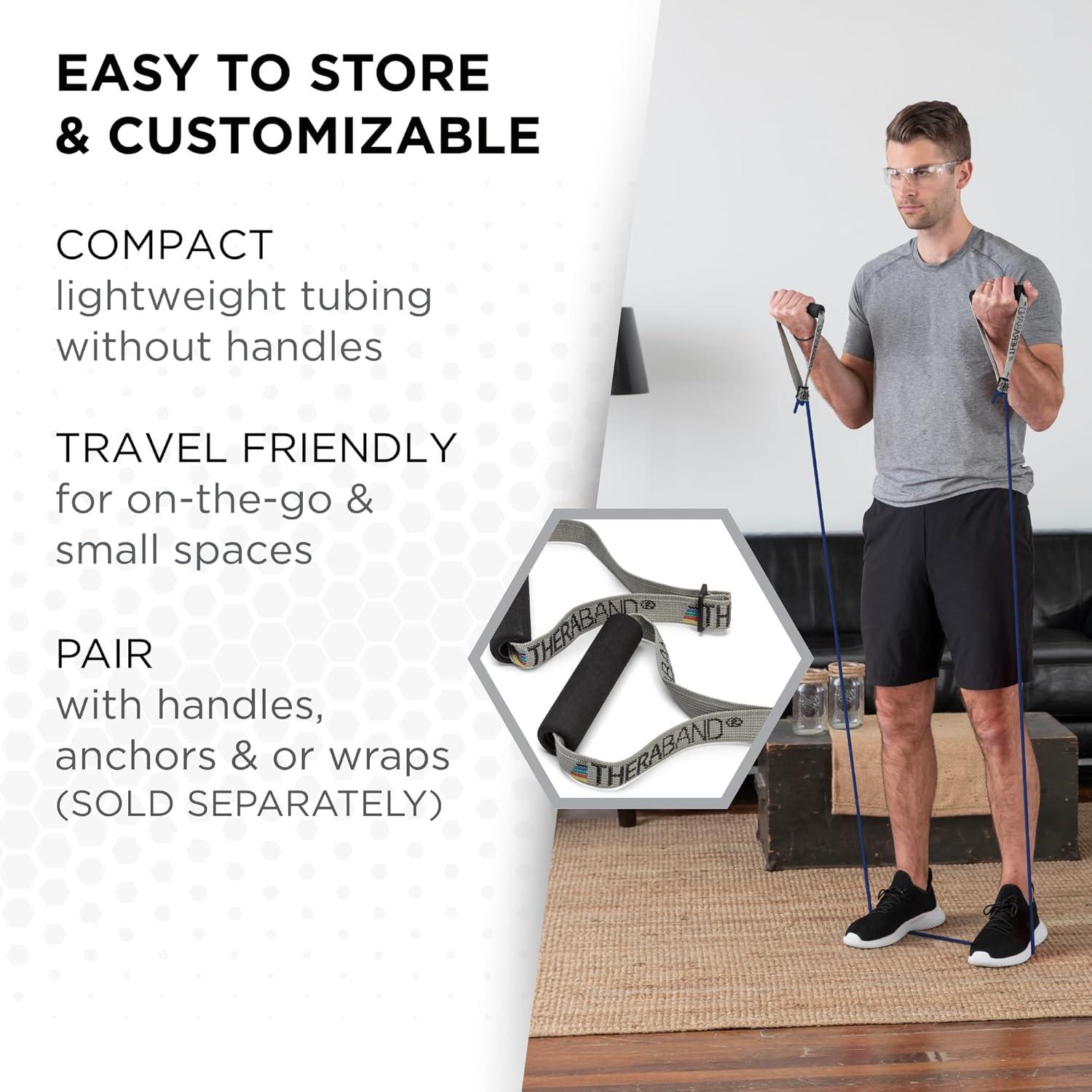 imageTHERABAND Resistance Tubes Begginer Set Yellow Red and Green 5 ft Latex Tubing Home or Clinic Use CuttoFit ColorCoded Resistance Bands for Upper amp Lower Body Workouts