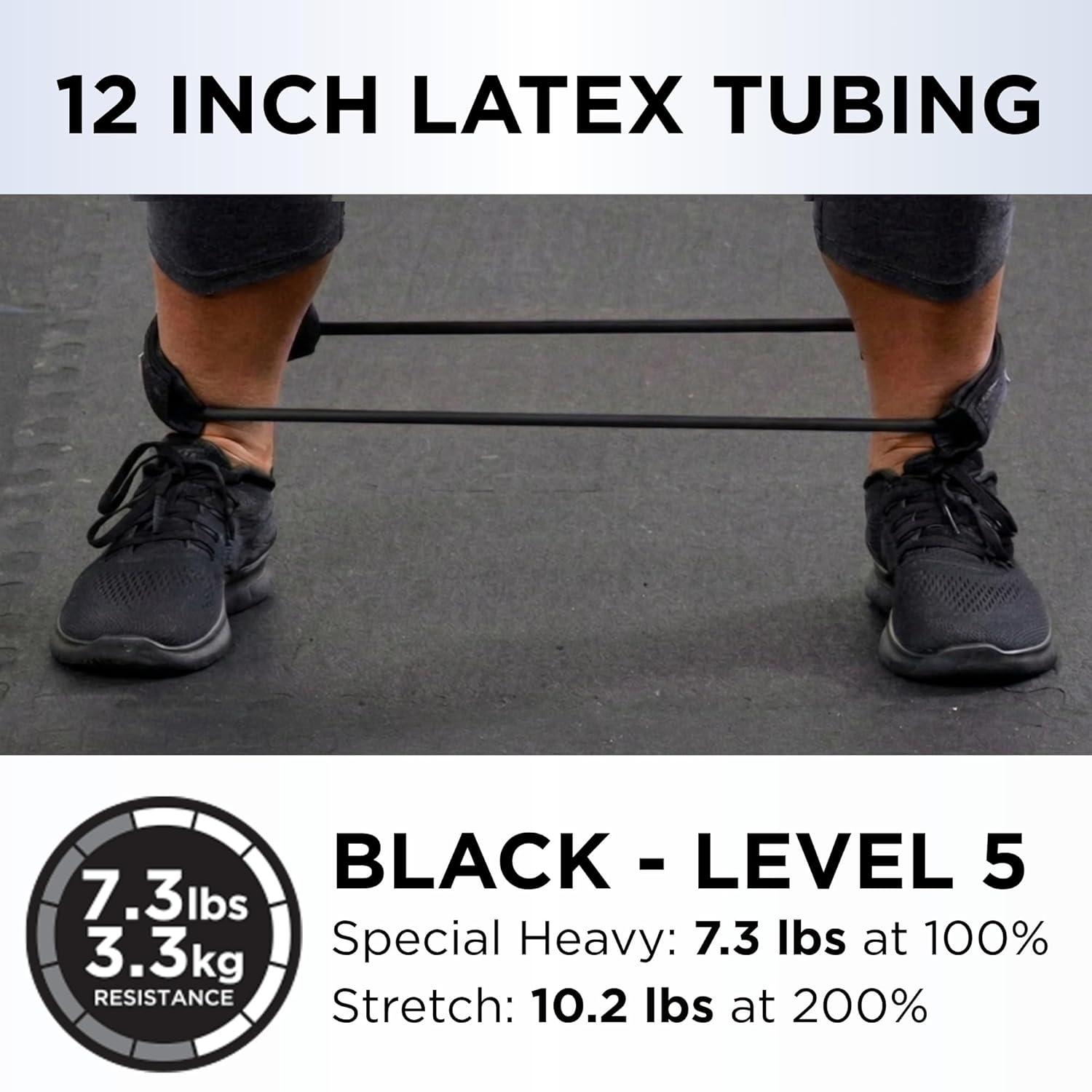 imageTHERABAND Resistance Tubes Professional Latex Elastic Tubing For Physical Therapy Lower Pilates AtHome Workouts amp Rehab 12 Inch Padded Cuffs Black Special Heavy Advanced Level 1