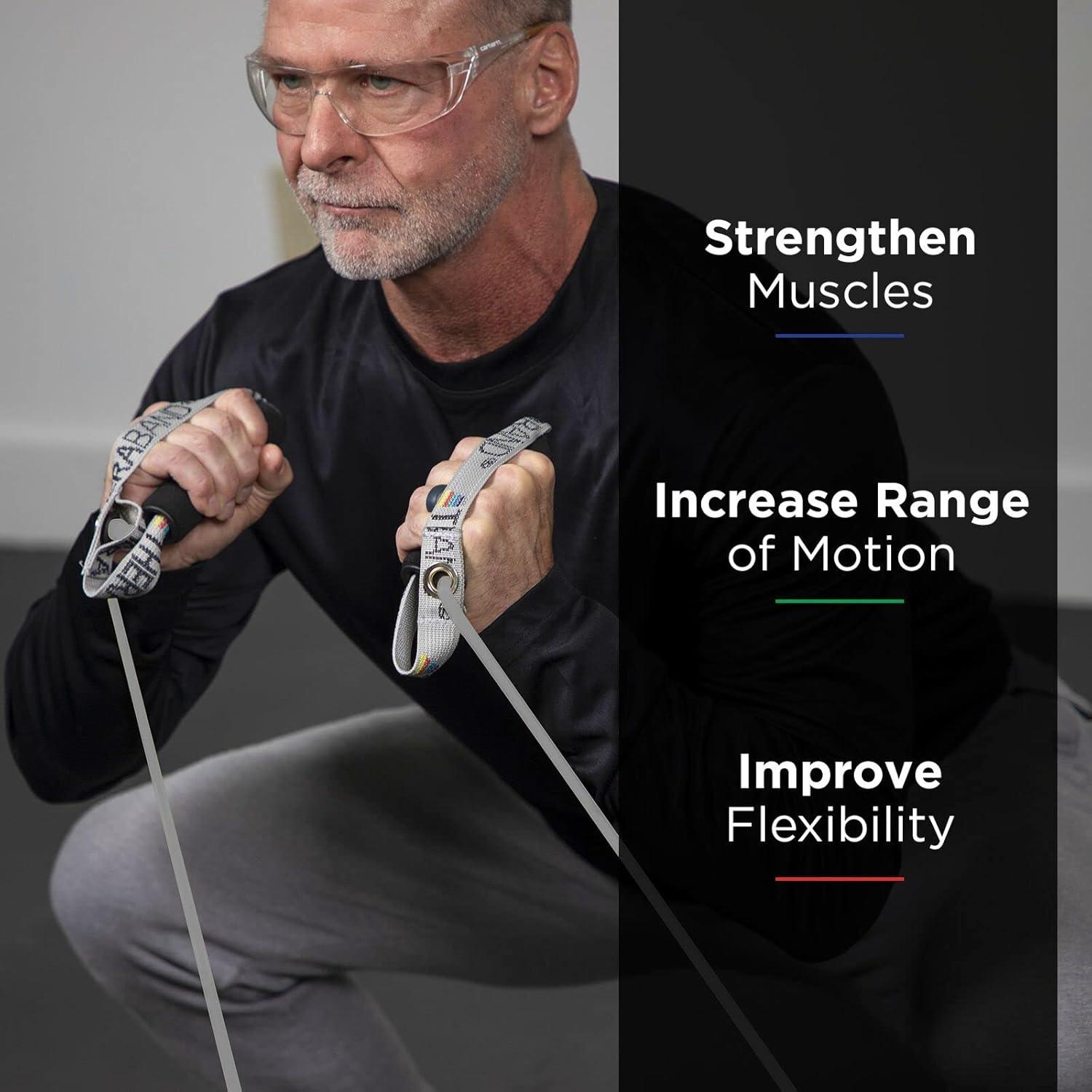 imageTHERABAND Resistance Tubes Professional Latex Elastic Tubing with Hard Handles For Exercise Physical Therapy Lower Pilates AtHome Workouts amp Rehab 48 Inch Green Heavy IntermediateSilver Super Heavy
