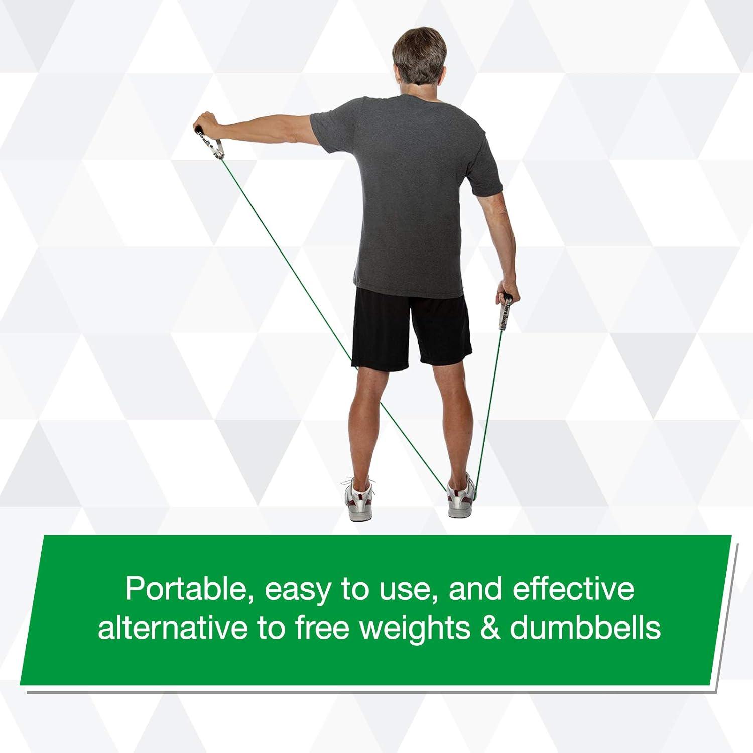 imageTHERABAND Resistance Tubes Professional Latex Elastic Tubing with Soft Handles amp Door Anchor Physical Therapy Lower Pilates AtHome Workouts amp Rehab 48 Inch Green Heavy Intermediate Level 1