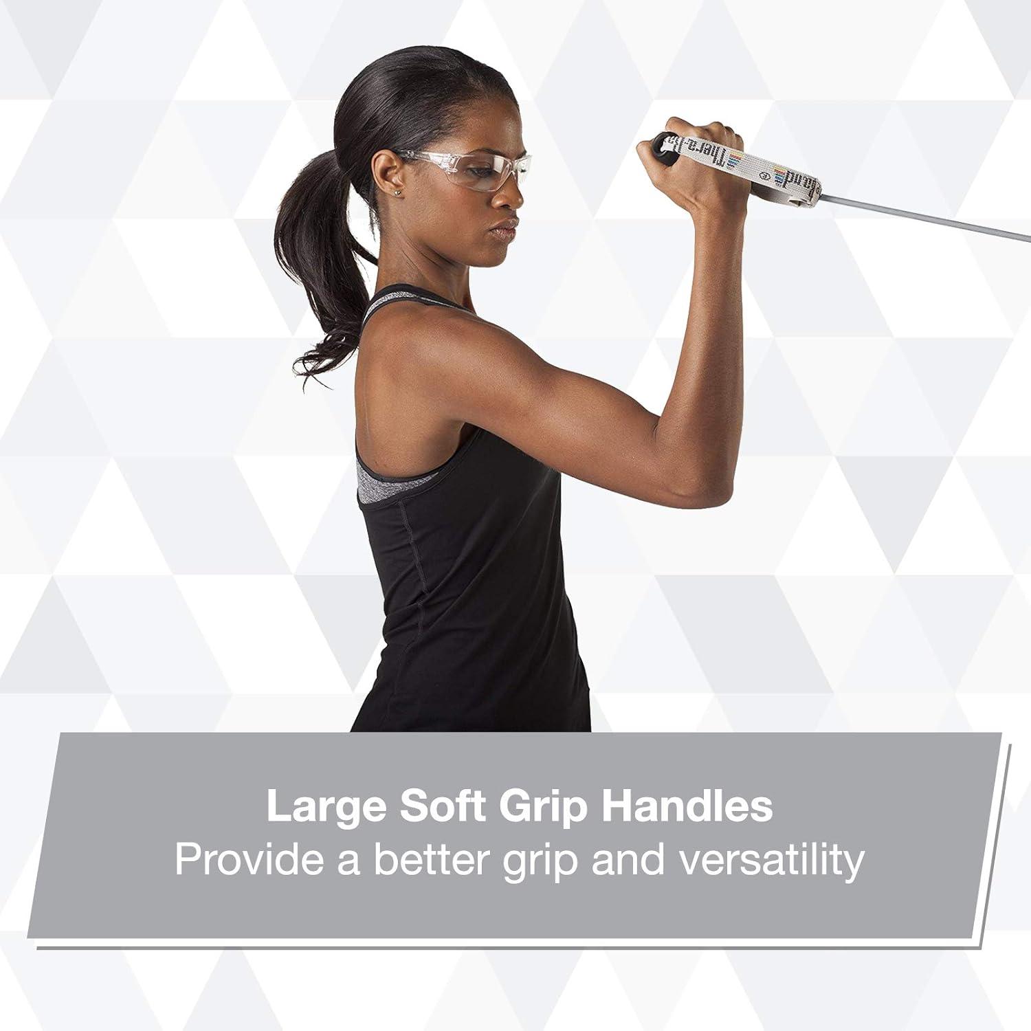 imageTHERABAND Resistance Tubes Professional Latex Elastic Tubing with Soft Handles amp Door Anchor for Physical Therapy Pilates AtHome Workouts and Rehab 48 Inch Silver Super Heavy Level 7