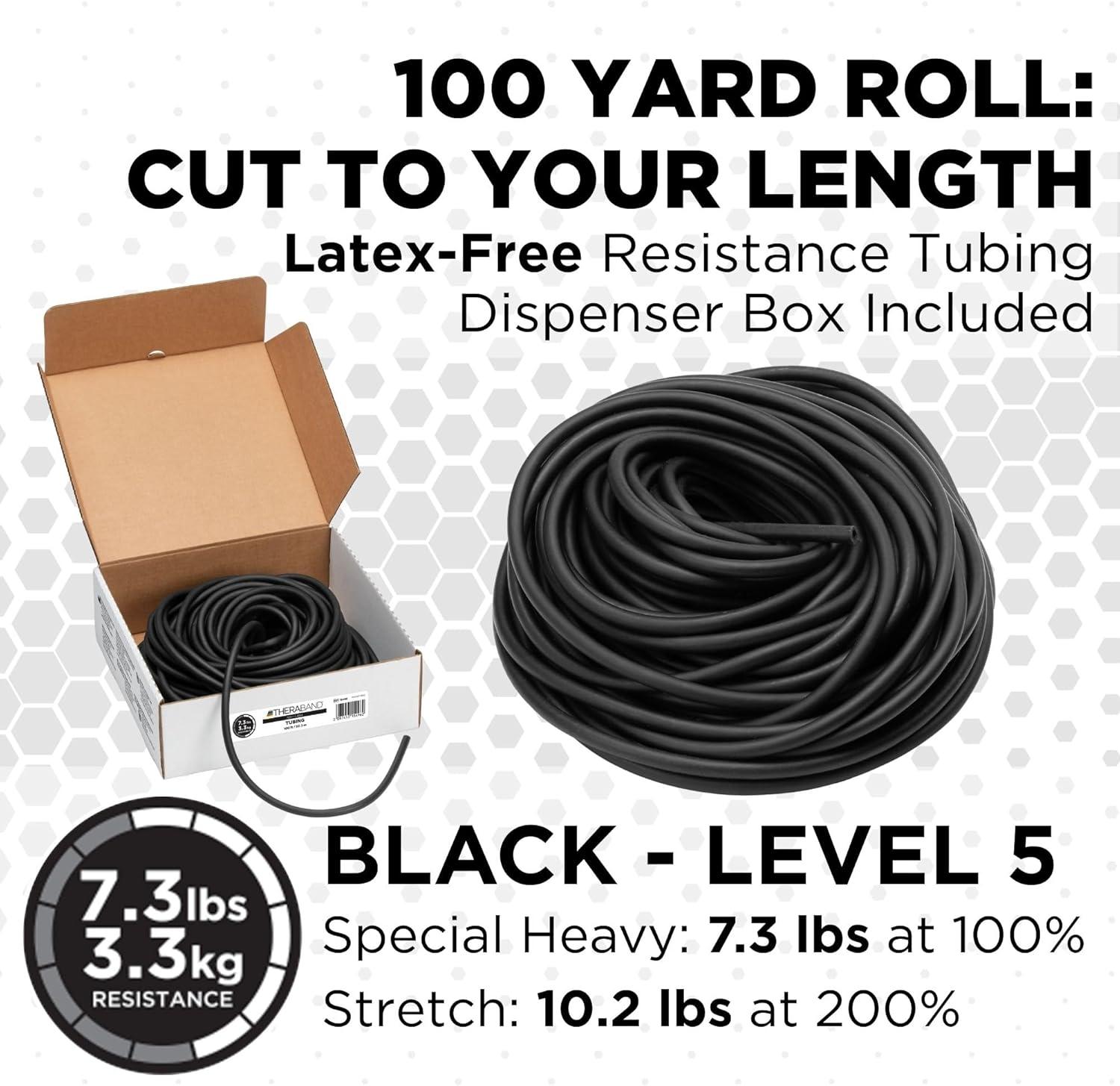 imageTHERABAND Resistance Tubing Black Special Heavy Level 5 100 ft Roll LatexFree ProfessionalGrade Exercise Tube for Body amp Core Workouts CuttoLength ColorCoded Lightweight amp Versatile