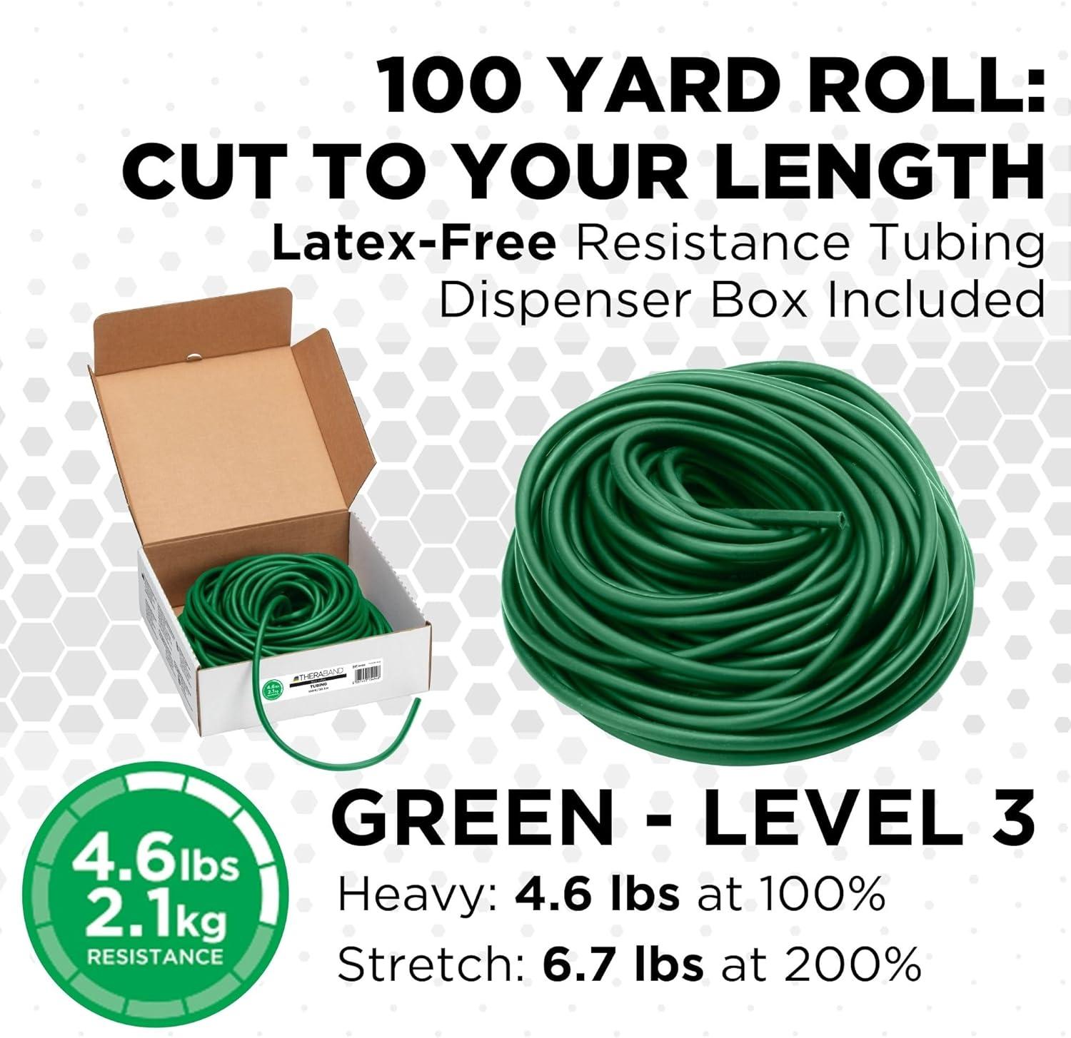 imageTHERABAND Resistance Tubing Green Heavy Level 3 100 ft Roll LatexFree ProfessionalGrade Exercise Tube for Body amp Core Workouts CuttoLength ColorCoded Lightweight amp Versatile