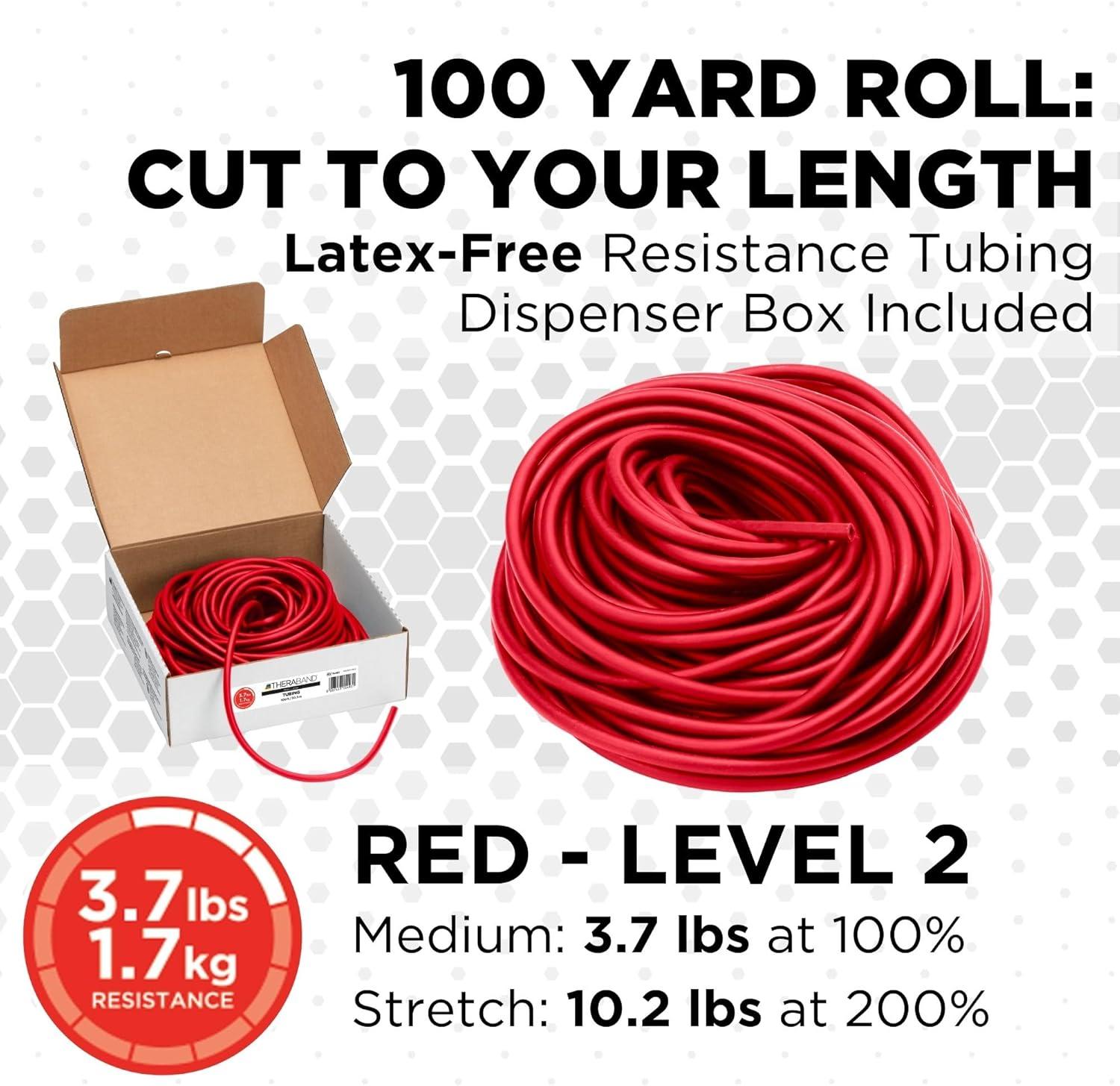 imageTHERABAND Resistance Tubing Red Medium Level 2 100 ft Roll LatexFree ProfessionalGrade Exercise Tube for Body amp Core Workouts CuttoLength ColorCoded Lightweight amp Versatile