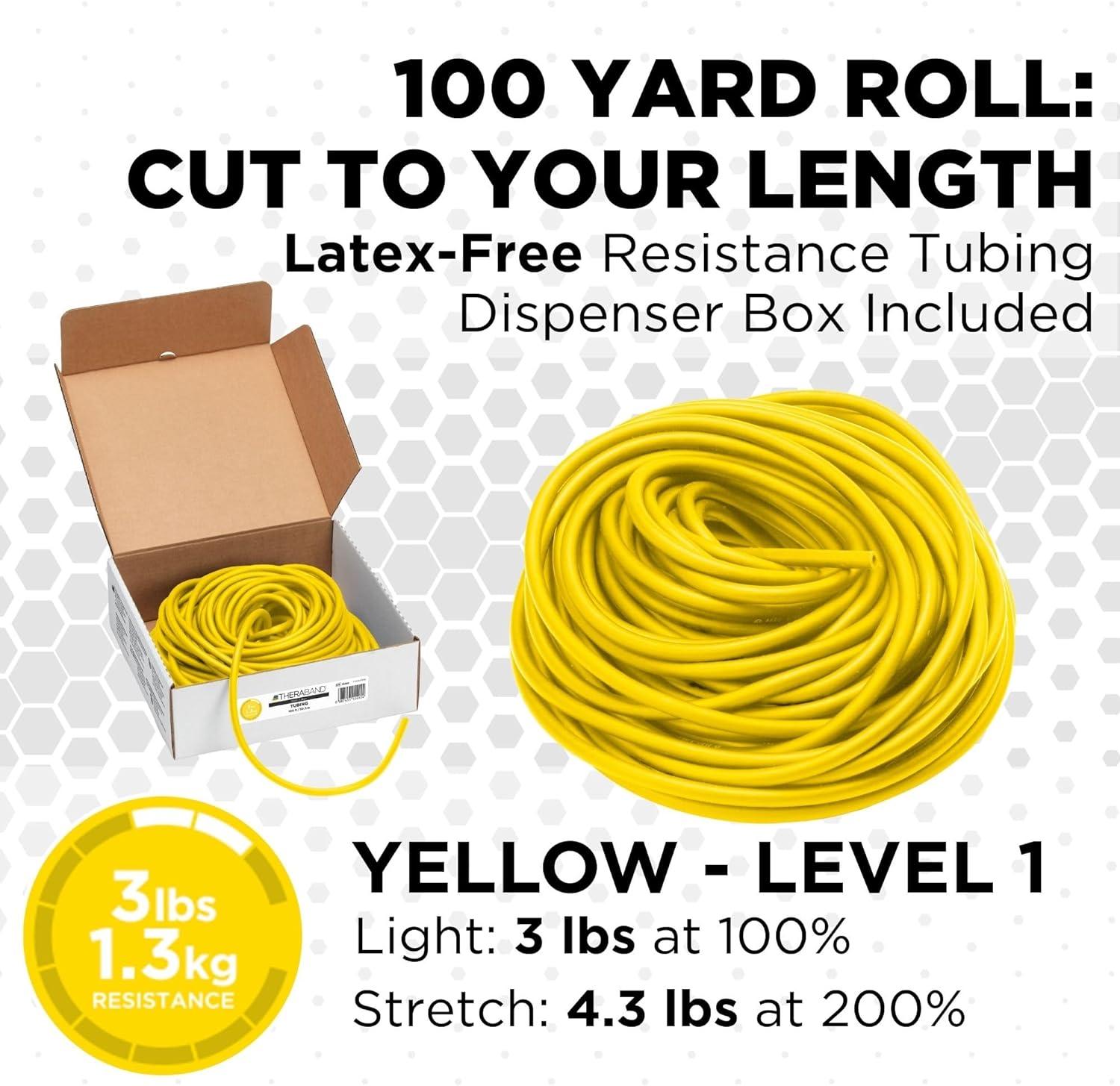 imageTHERABAND Resistance Tubing Yellow Light Level 1 100 ft Roll LatexFree ProfessionalGrade Exercise Tube for Body amp Core Workouts CuttoLength ColorCoded Lightweight amp Versatile