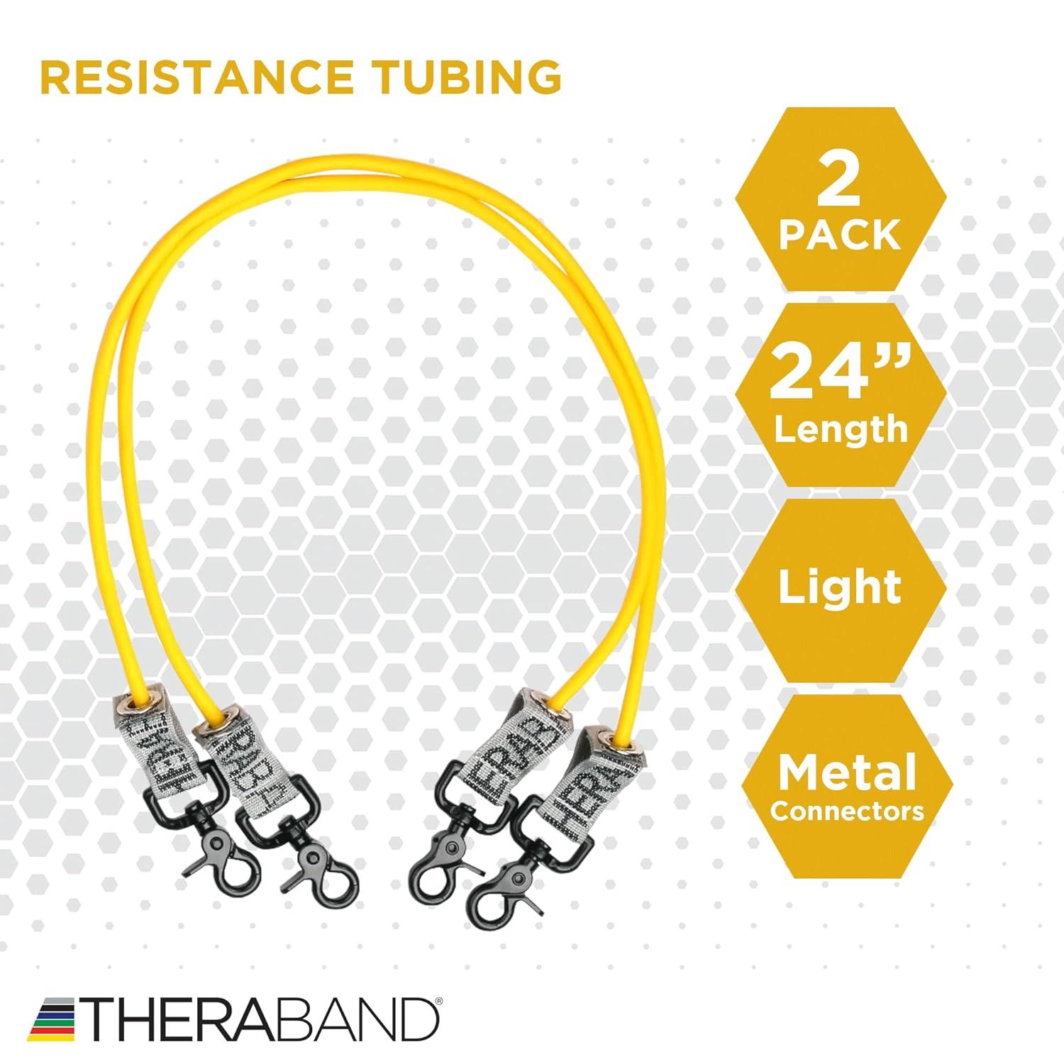 imageTHERABAND Resistance Tubing with Connectors for Wall Rehab amp Wellness Station Light Level 2 Set of 2 24Inch Yellow Tubing for Physical Therapy Exercise Rehab Clinics amp Pilates Latex Tubes