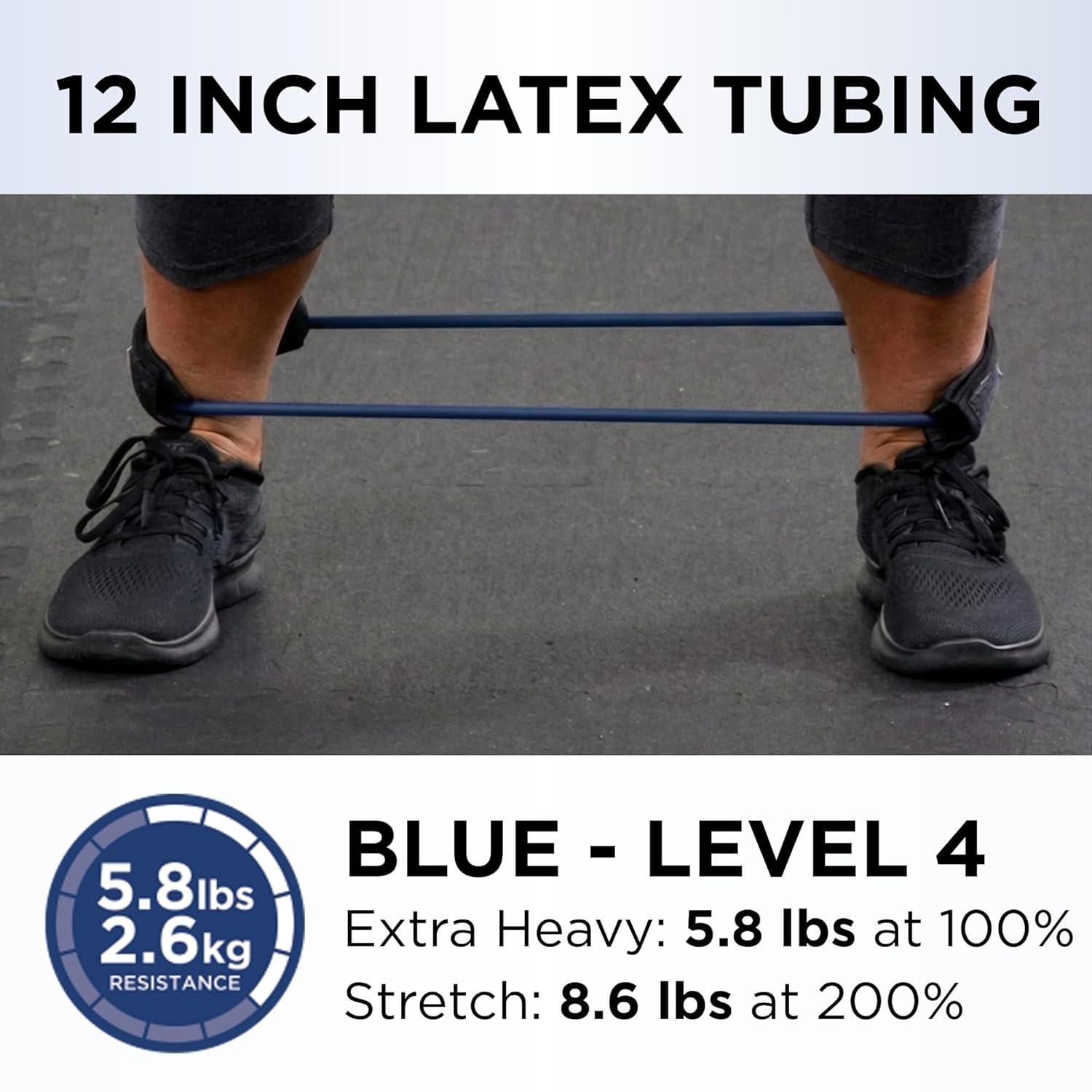 imageTHERABAND Resistance Tubing with Cuffs Extra Heavy Blue Level 4 Exercise Bands for Lower Body Workouts Physical Therapy Pilates amp AtHome Training
