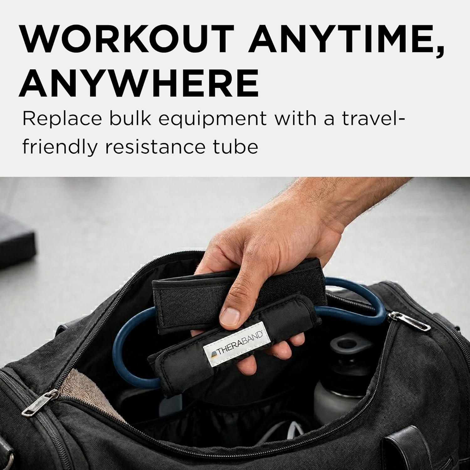 imageTHERABAND Resistance Tubing with Cuffs Extra Heavy Blue Level 4 Exercise Bands for Lower Body Workouts Physical Therapy Pilates amp AtHome Training