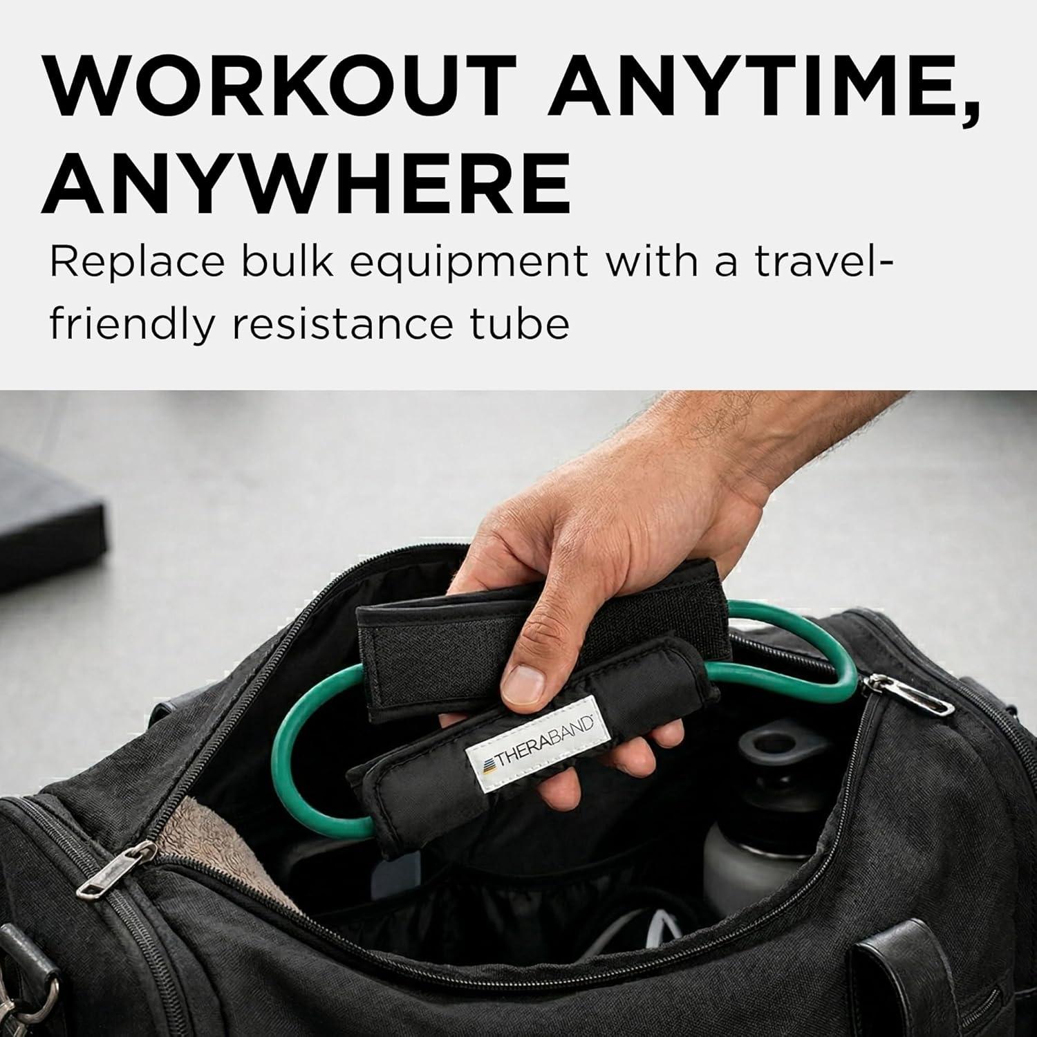 imageTHERABAND Resistance Tubing with Cuffs Heavy Green Level 3 Exercise Bands for Lower Body Workouts Physical Therapy Pilates amp AtHome Training
