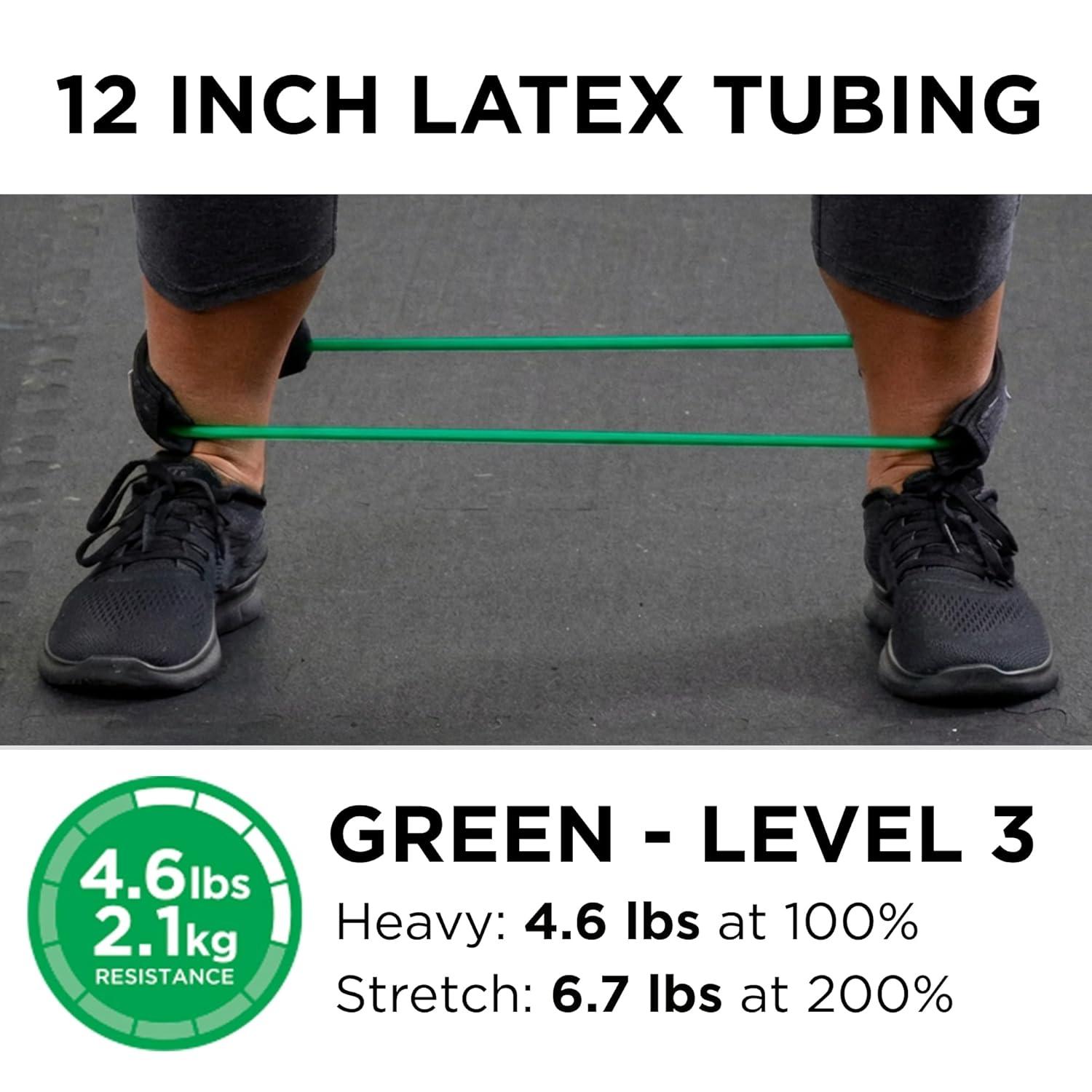 imageTHERABAND Resistance Tubing with Cuffs Heavy Green Level 3 Exercise Bands for Lower Body Workouts Physical Therapy Pilates amp AtHome Training