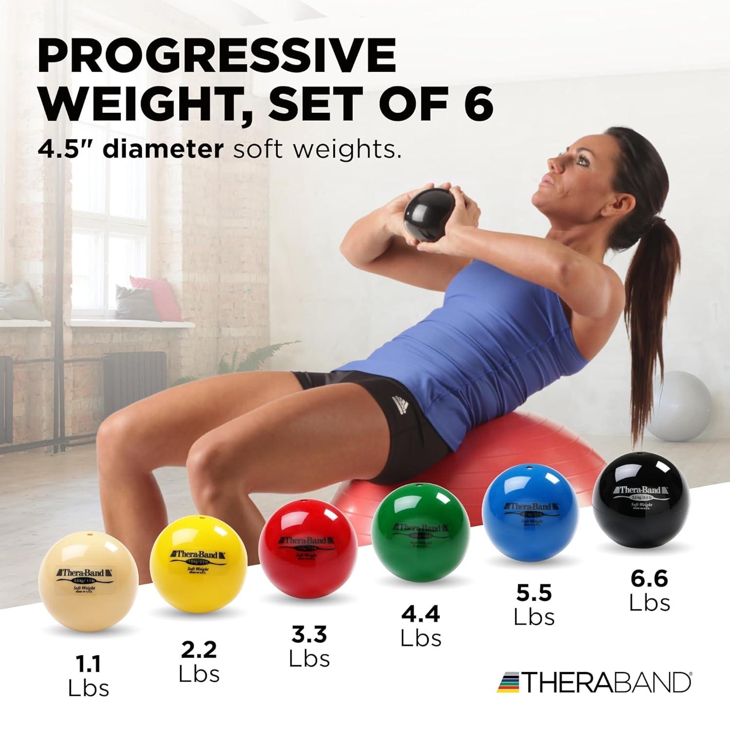 imageTHERABAND Soft Weight Set of 6 45 BallShaped Isotonic Exercise Balls for Physical Therapy Weighted Ball Set for Pilates Shoulder Strength amp Rehab ColorCoded Portable amp Easy to Grip