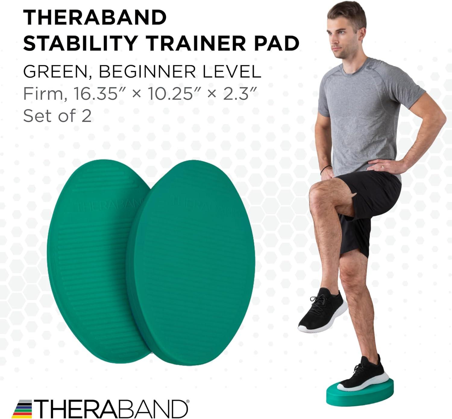 imageTHERABAND Stability Trainer Pad Beginner Level Firm Set of 2 Green Foam Balance Pad for Physical Therapy Exercise Pad for Core Strength Lightweight NonSlip Balance Trainer Portable Foam Pad for Home or Clinic Use