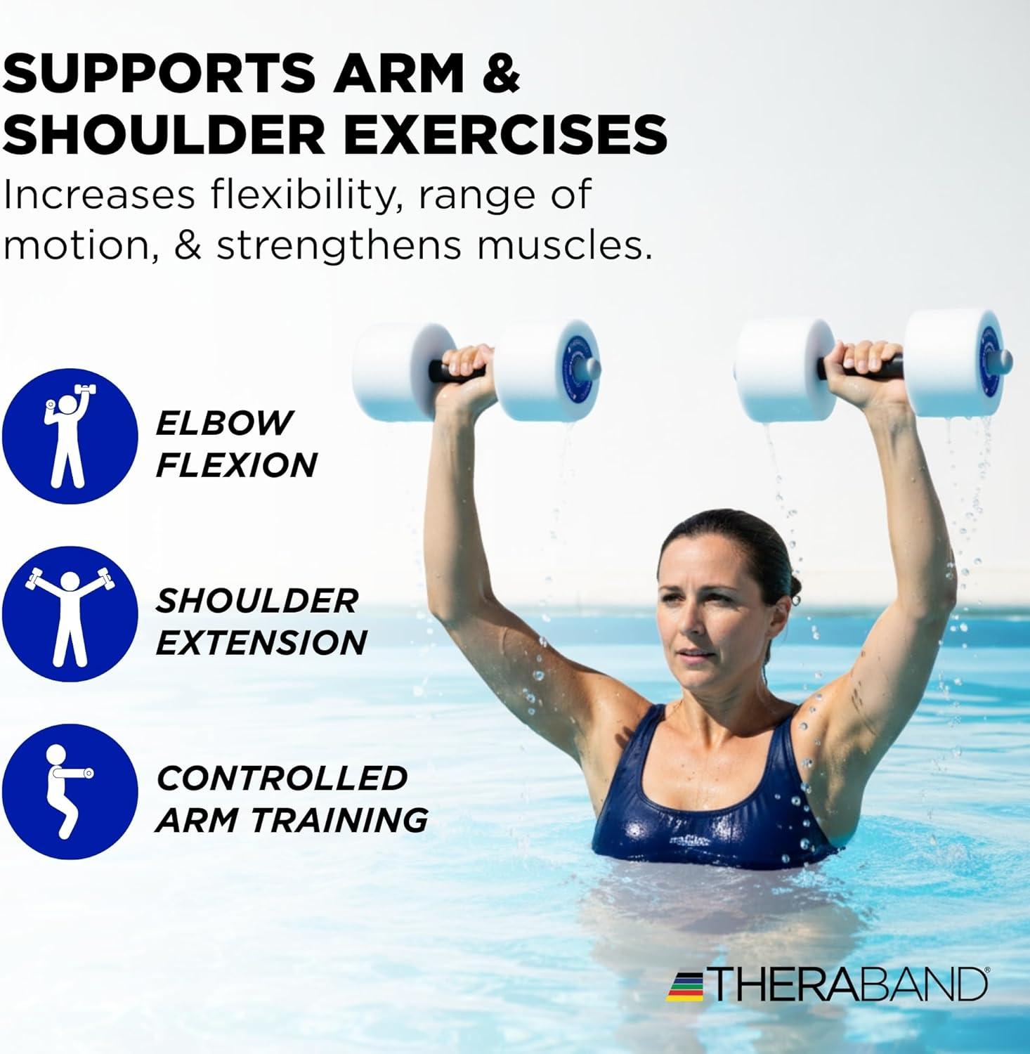 imageTHERABAND Water Weights Aquatic Dumbbells for Pool Fitness Pair Blue Heavy Resistance Level for Pool Exercise and Water Aerobics for Adults Foam Pool Weights for Therapy and Fitness Workouts
