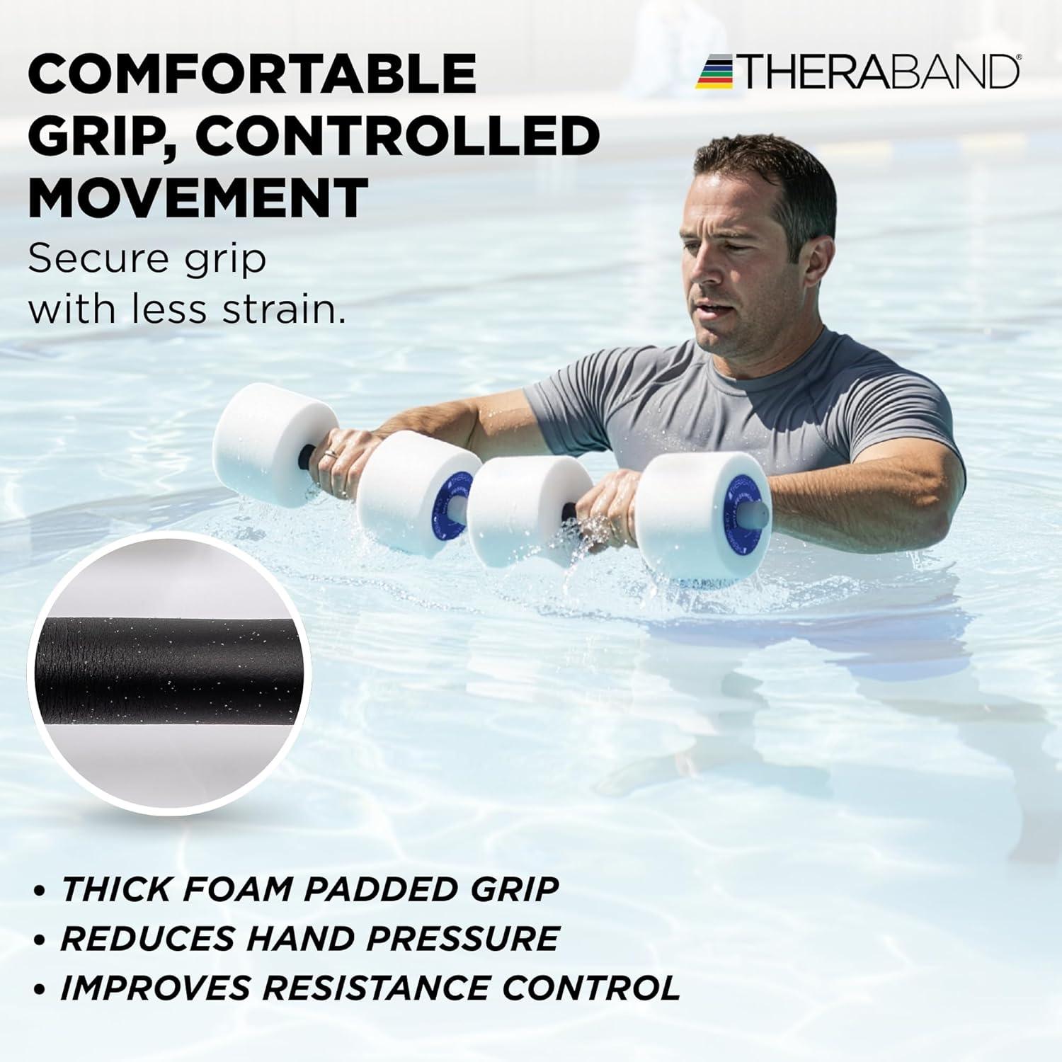 imageTHERABAND Water Weights Aquatic Dumbbells for Pool Fitness Pair Blue Heavy Resistance Level for Pool Exercise and Water Aerobics for Adults Foam Pool Weights for Therapy and Fitness Workouts