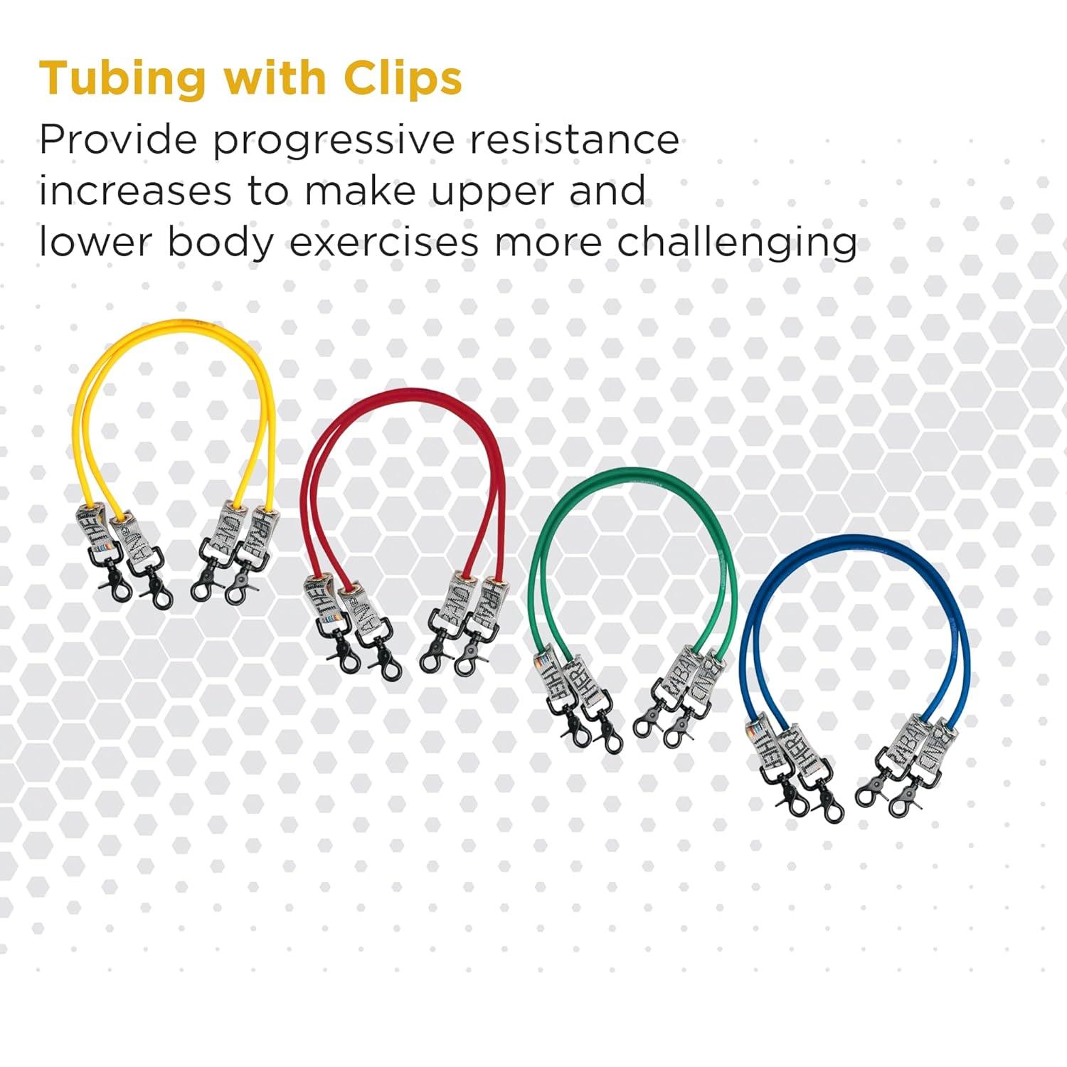 imageTHERABAND Wellness Station Professional Latex Resistance Tubing With Connectors for Physical Therapy Exercise Station for Rehab Pilates Set of 2 12 Inch Blue Extra Heavy Intermediate Level 2Yellow Thin