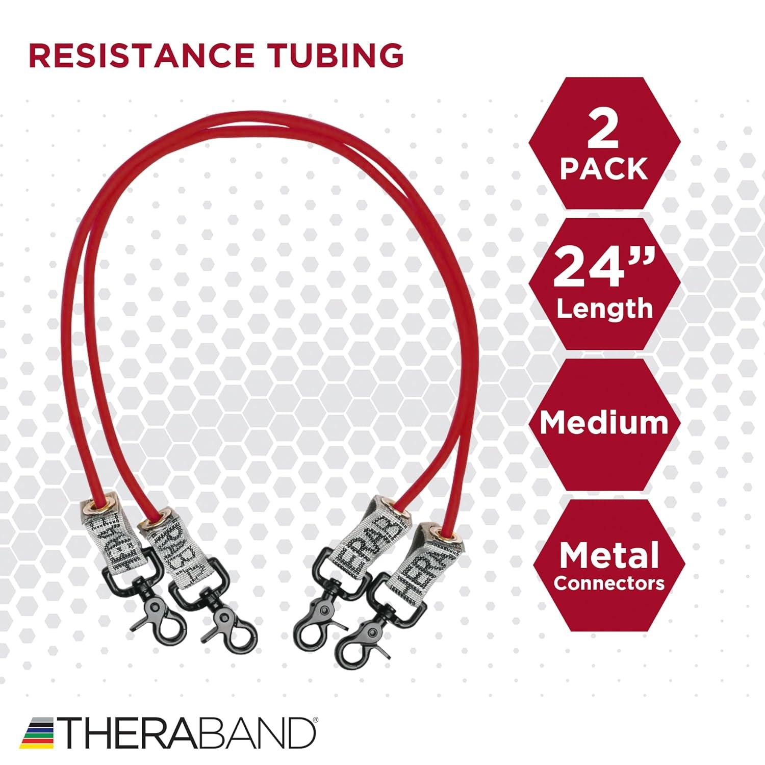 imageTHERABAND Wellness Station Professional Latex Resistance Tubing With Connectors for Physical Therapy Exercise Station for Rehab Pilates Set of 2 12 Inch Blue Extra Heavy Intermediate Level 2Red Medium